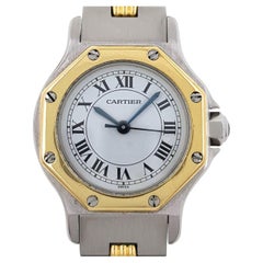 Vintage Cartier Santos Octagon 0907 Godron Small SM PM Octogonale 18k Gold and Stainless
