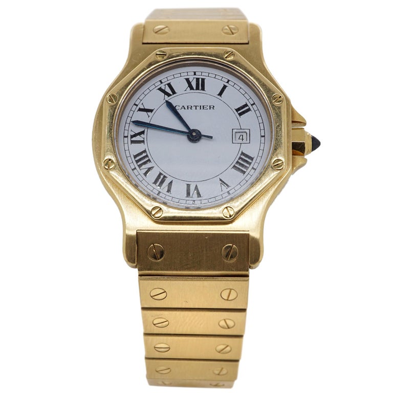 Cartier Santos Octagon 18 Karat Yellow Gold Automatic Women's Watch at