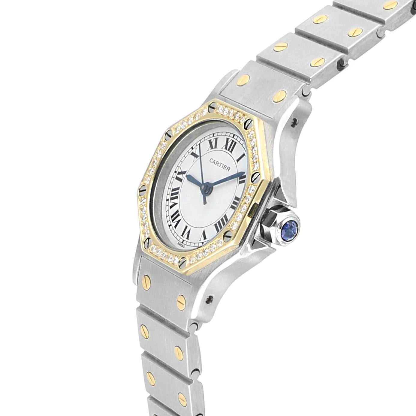Cartier Santos Octogon 187903 1 Montre pour femme en or jaune et acier inoxydable avec diamants Excellent état - En vente à New York, NY