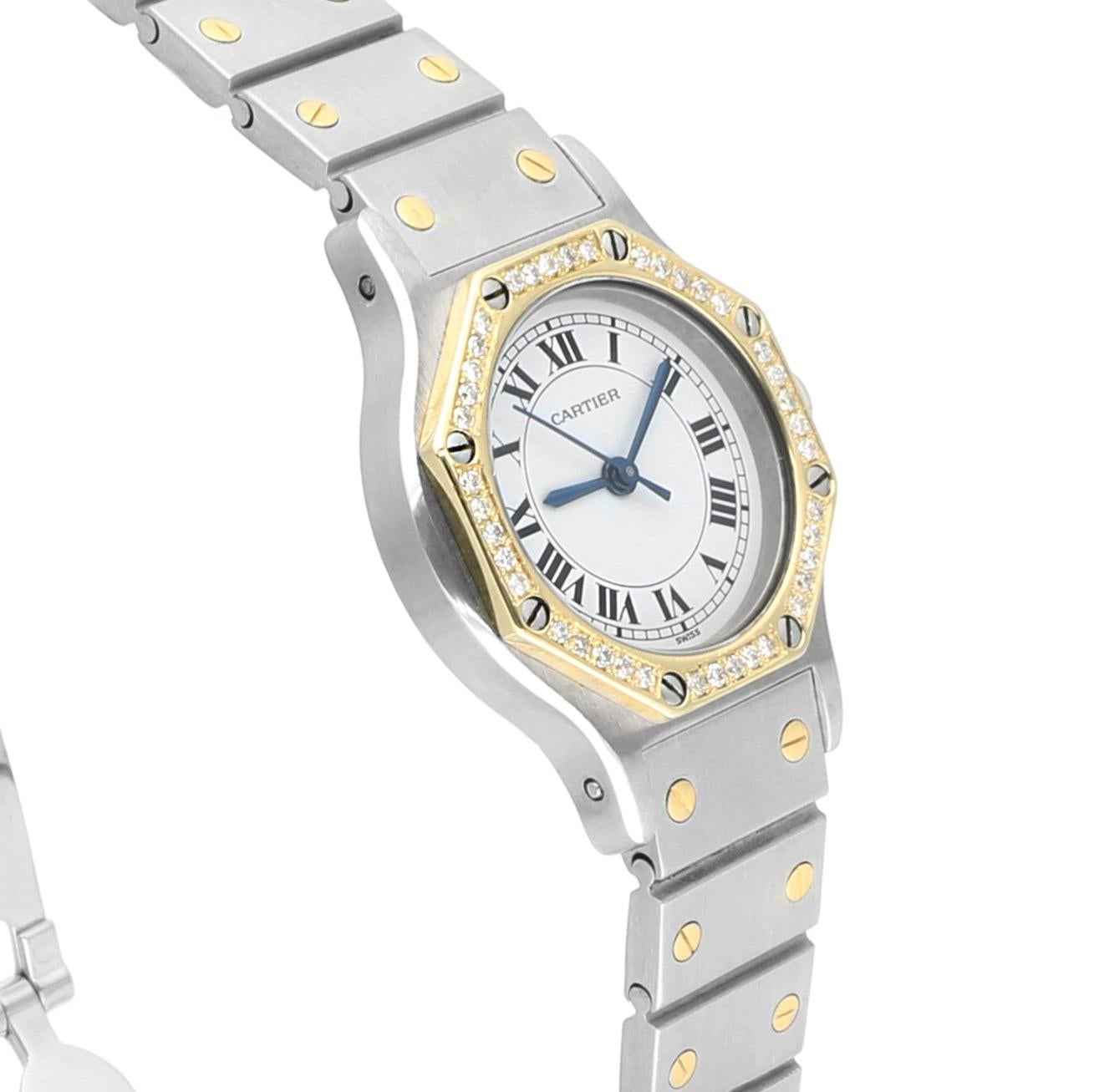 Cartier Santos Octogon 187903 1 Montre pour femme en or jaune et acier inoxydable avec diamants en vente 1