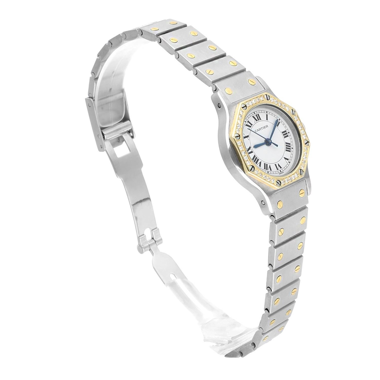 Cartier Santos Octagon 187903 1 Yellow Gold and Stainless Ladies Watch Diamonds In Excellent Condition In New York, NY