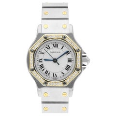 Cartier Santos Octogon 187903 1 Montre pour femme en or jaune et acier inoxydable avec diamants
