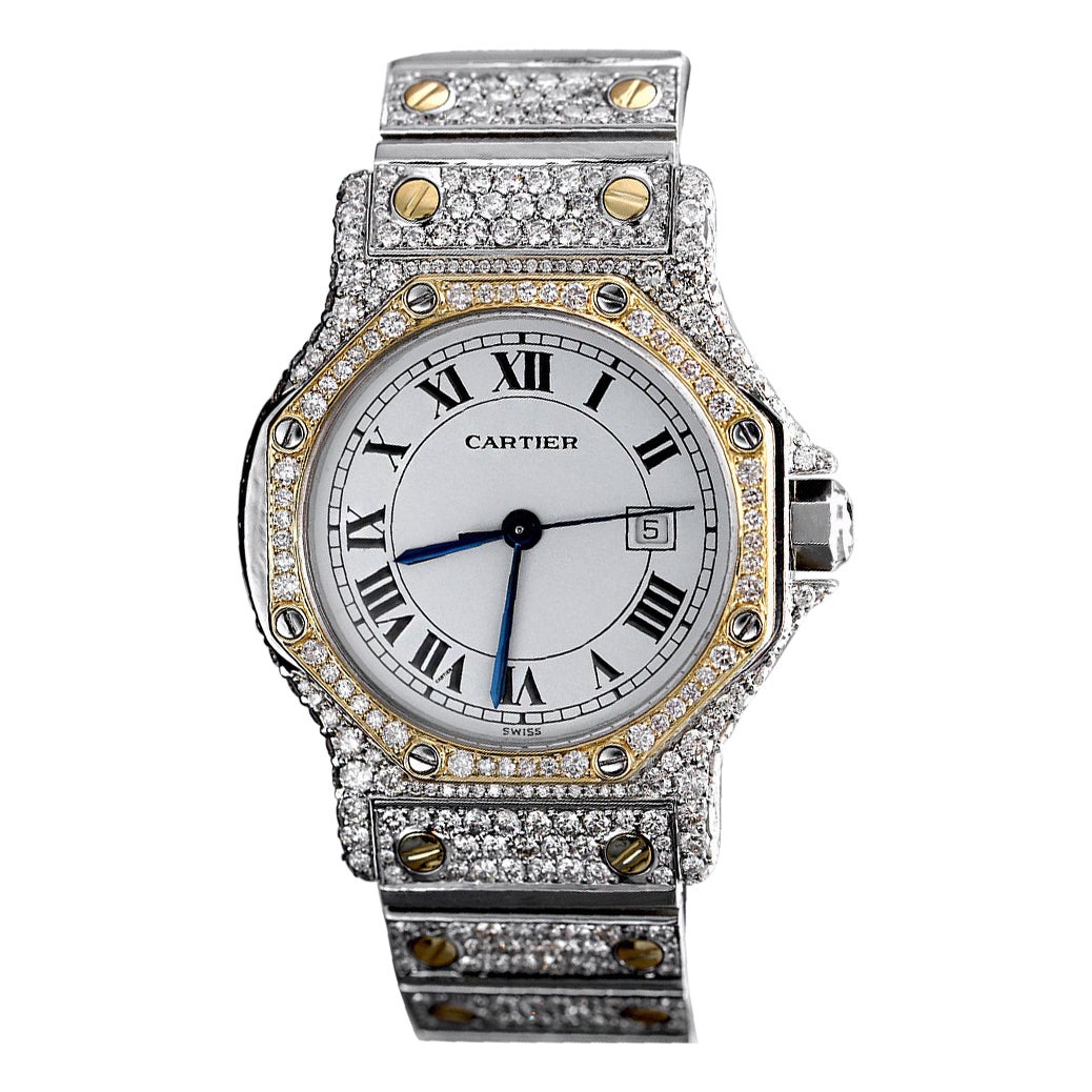 Cartier Santos Octagon Orologio automatico da donna in oro 18k e acciaio con diamanti 2966