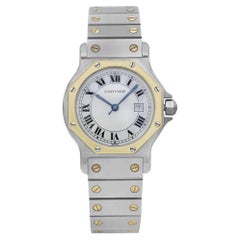 Cartier Santos Octagon 18K Gold Steel Roman Dial Automatic Ladies Watch 2966