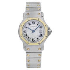 Cartier Montre Santos octogonale automatique pour femme avec cadran romain en acier et or 18 carats, 2966