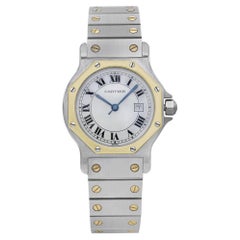 Cartier Montre Santos octogonale automatique pour femme avec cadran romain en acier et or 18 carats, 2966