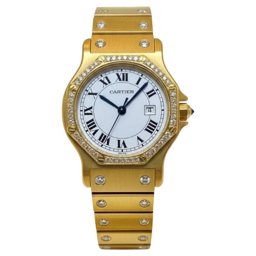 Cartier Santos Octágono Bisel y Pulsera de Diamantes de Oro Amarillo de 18 K
