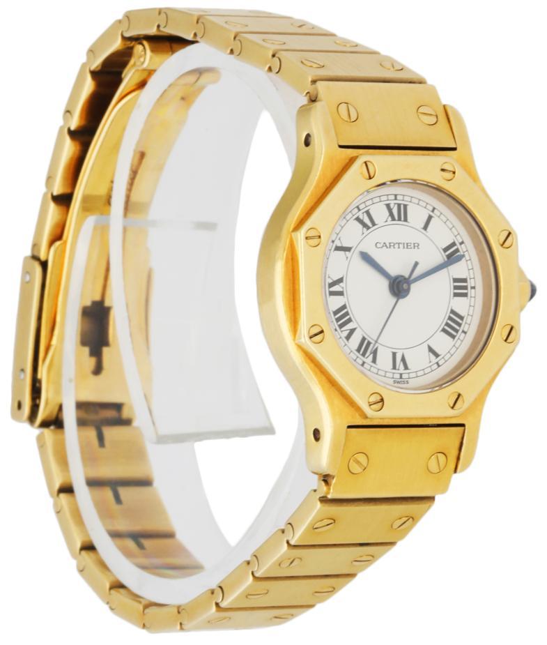 Cartier Santos Octagon 18k Gelbgold Damenuhr im Zustand „Hervorragend“ in Great Neck, NY