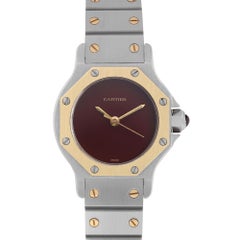 Cartier Santos Octagon Steel Burgundy Dial Automatic Ladies Watch 0907