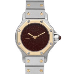 Cartier Santos Octagon 24mm Steel Burgundy Dial Automatic Ladies Watch 0907