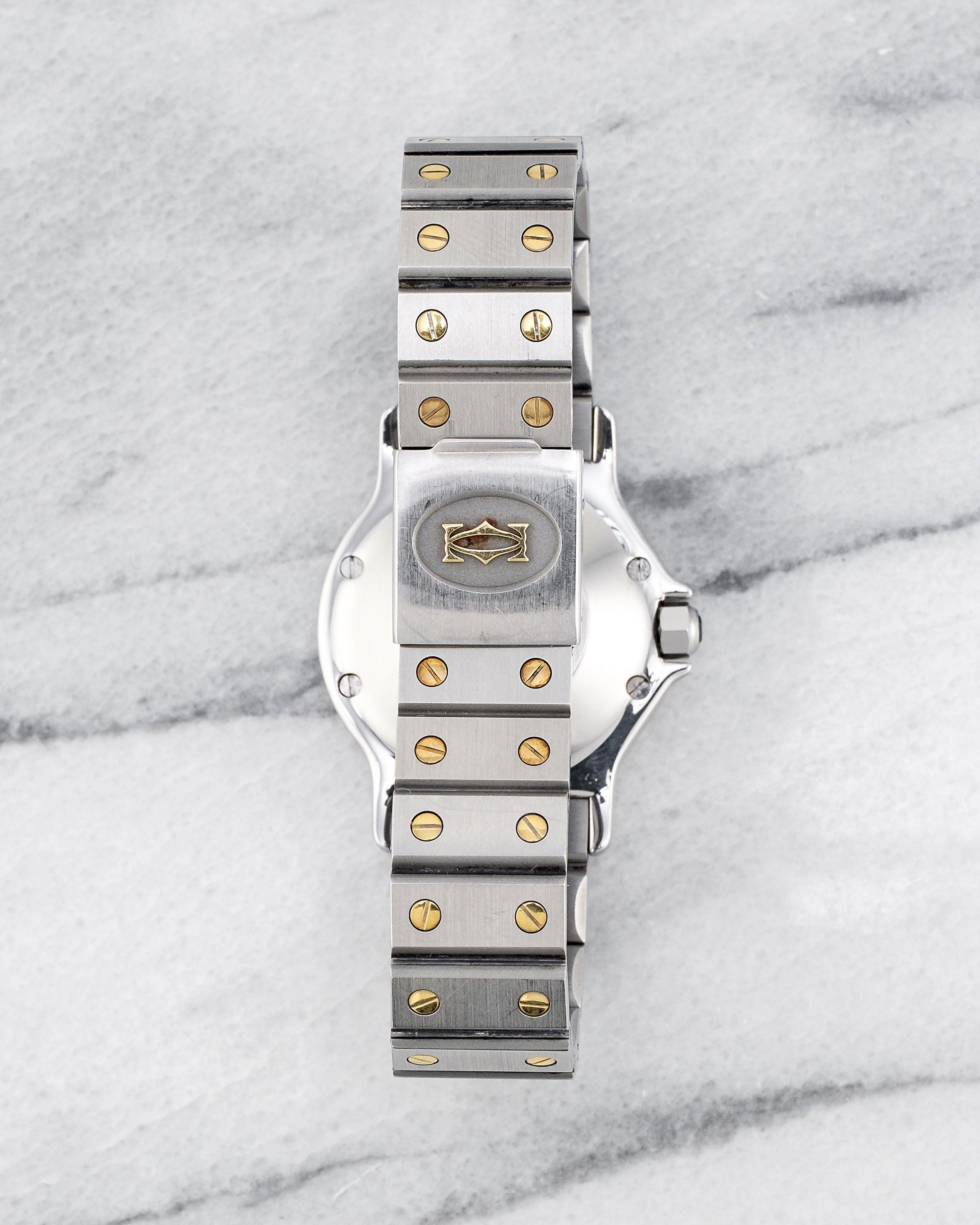 Cartier Santos Octagon 2966 Weißes römisches Zifferblatt Uhr in Stahl & 18K Gelbgold im Zustand „Gut“ im Angebot in New York, NY