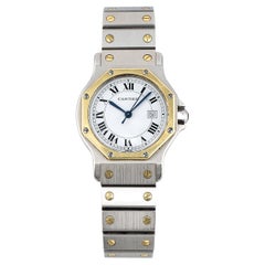 Orologio Cartier Octagon 2966 quadrante romano bianco in acciaio e oro giallo 18 carati