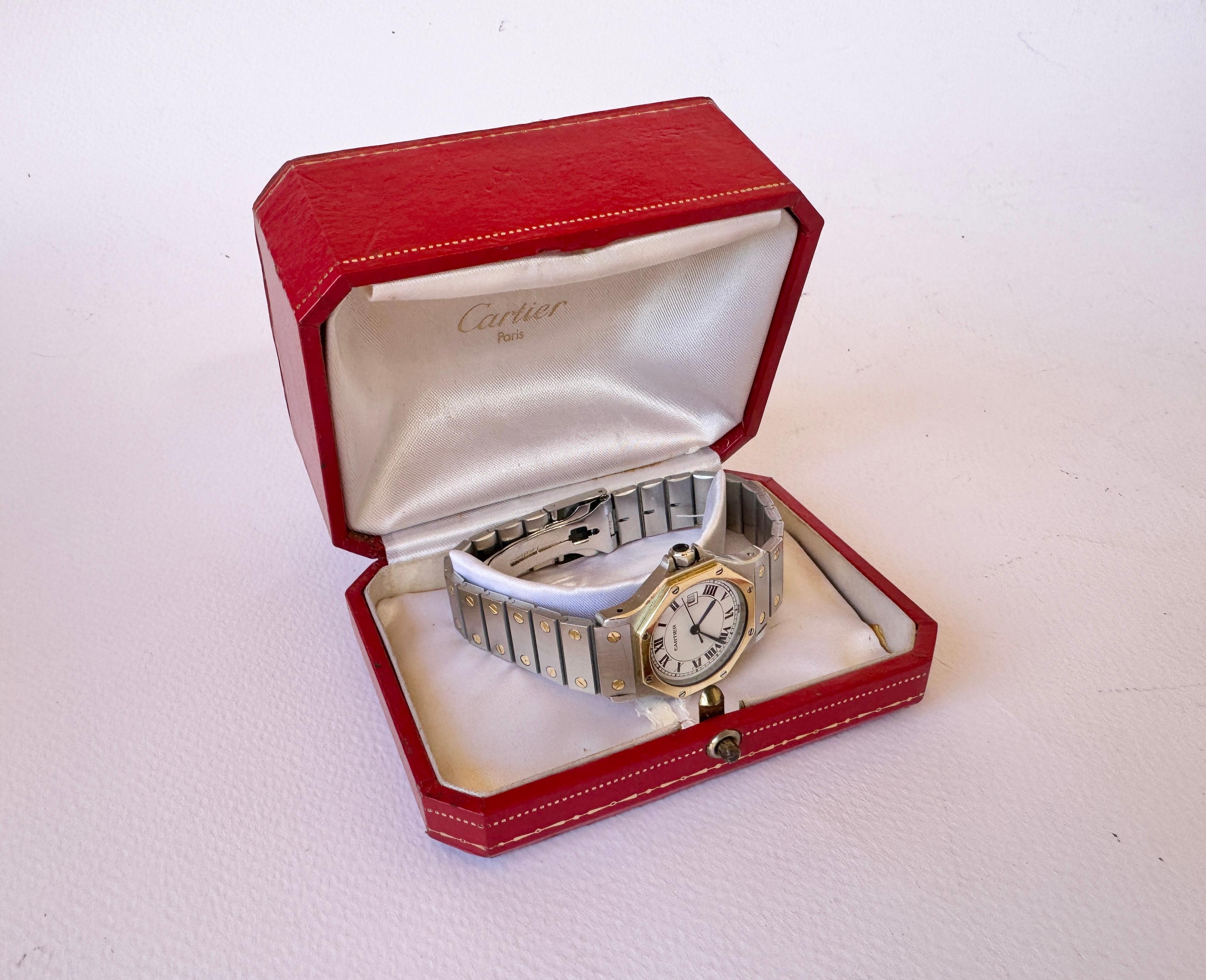 Cartier Santos Achteckige 29662 Gold-/Steel-Uhr Santos mit Schachtel 6