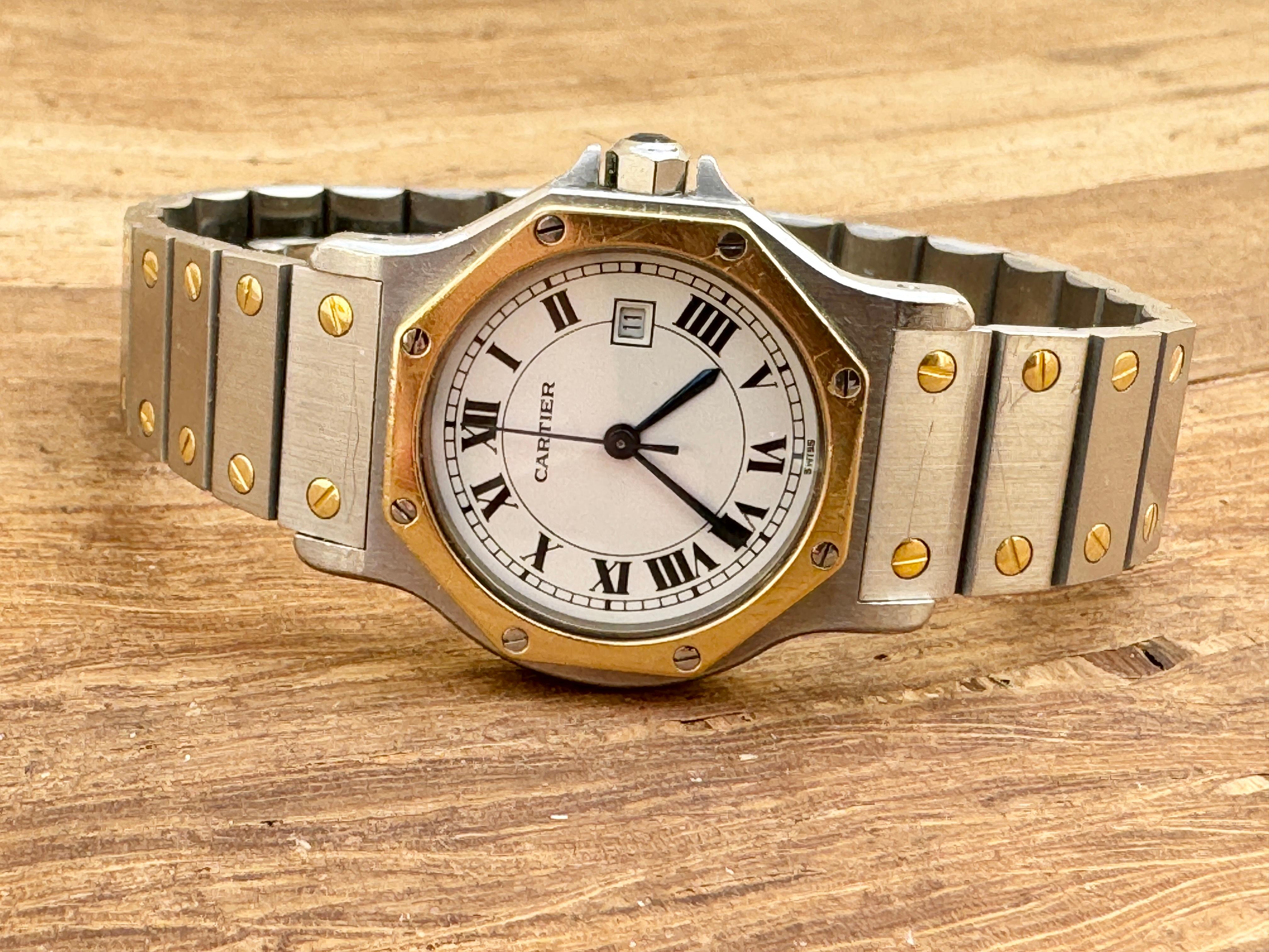 Cartier Santos Octagon 29662 Gold/Steel Watch Boxed For Sale 7