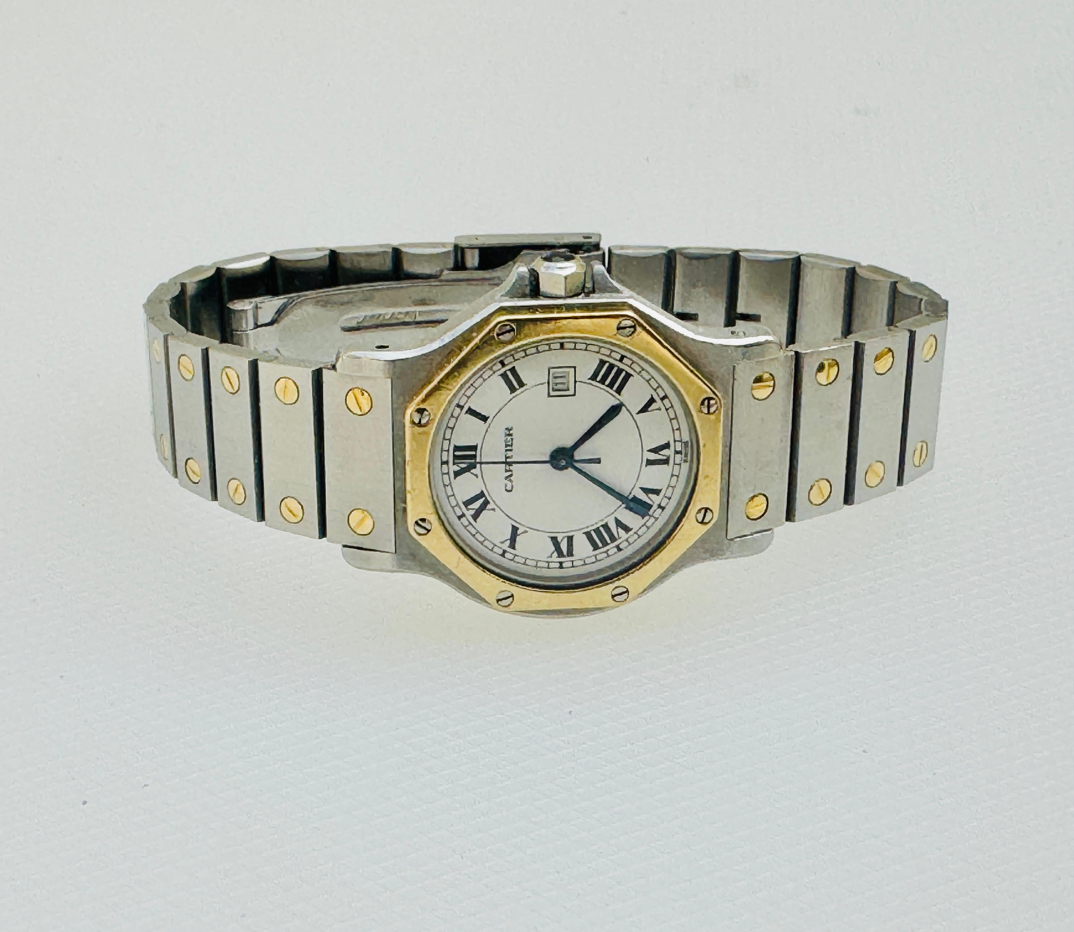 Cartier Santos Achteckige 29662 Gold-/Steel-Uhr Santos mit Schachtel 10