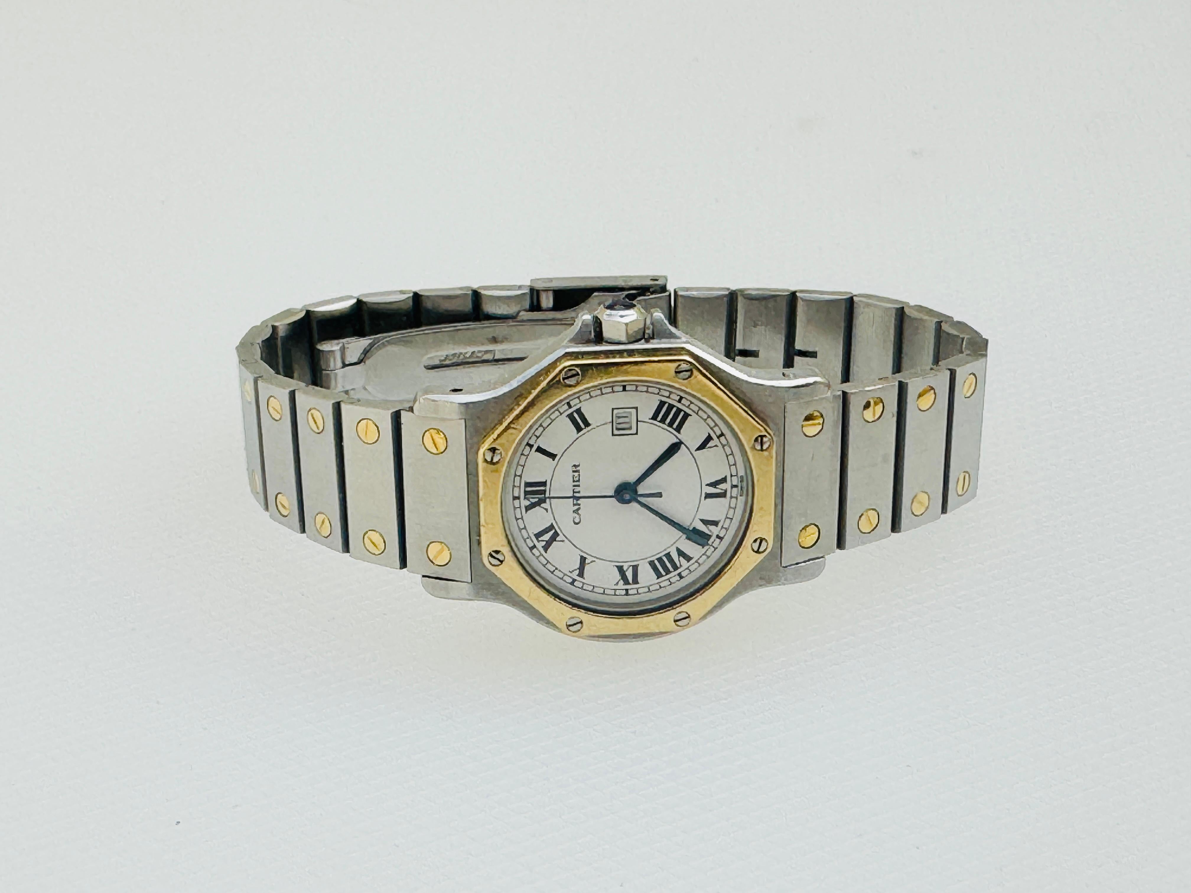 Cartier Santos Achteckige 29662 Gold-/Steel-Uhr Santos mit Schachtel 11