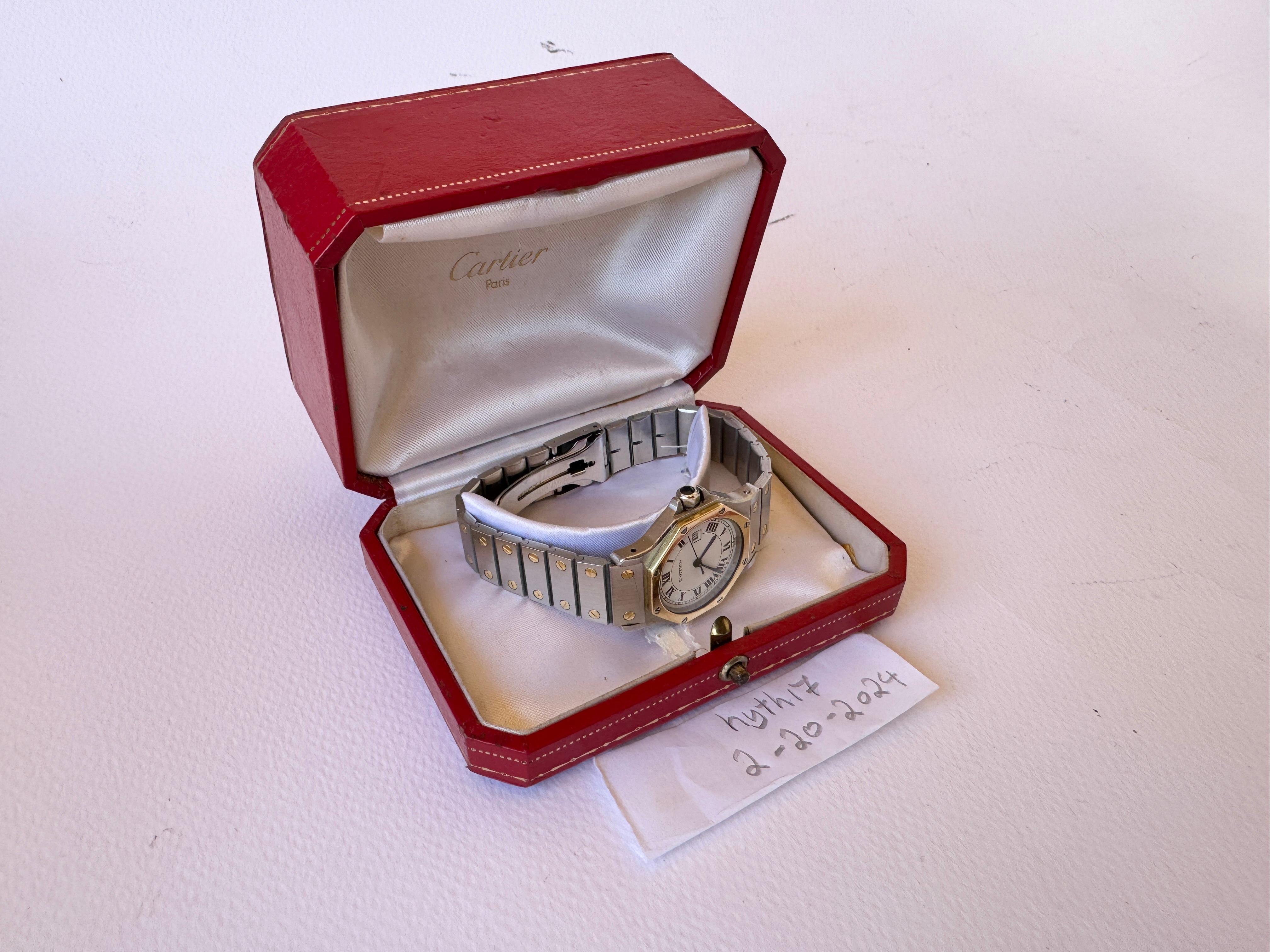 Cartier Santos Achteckige 29662 Gold-/Steel-Uhr Santos mit Schachtel 16