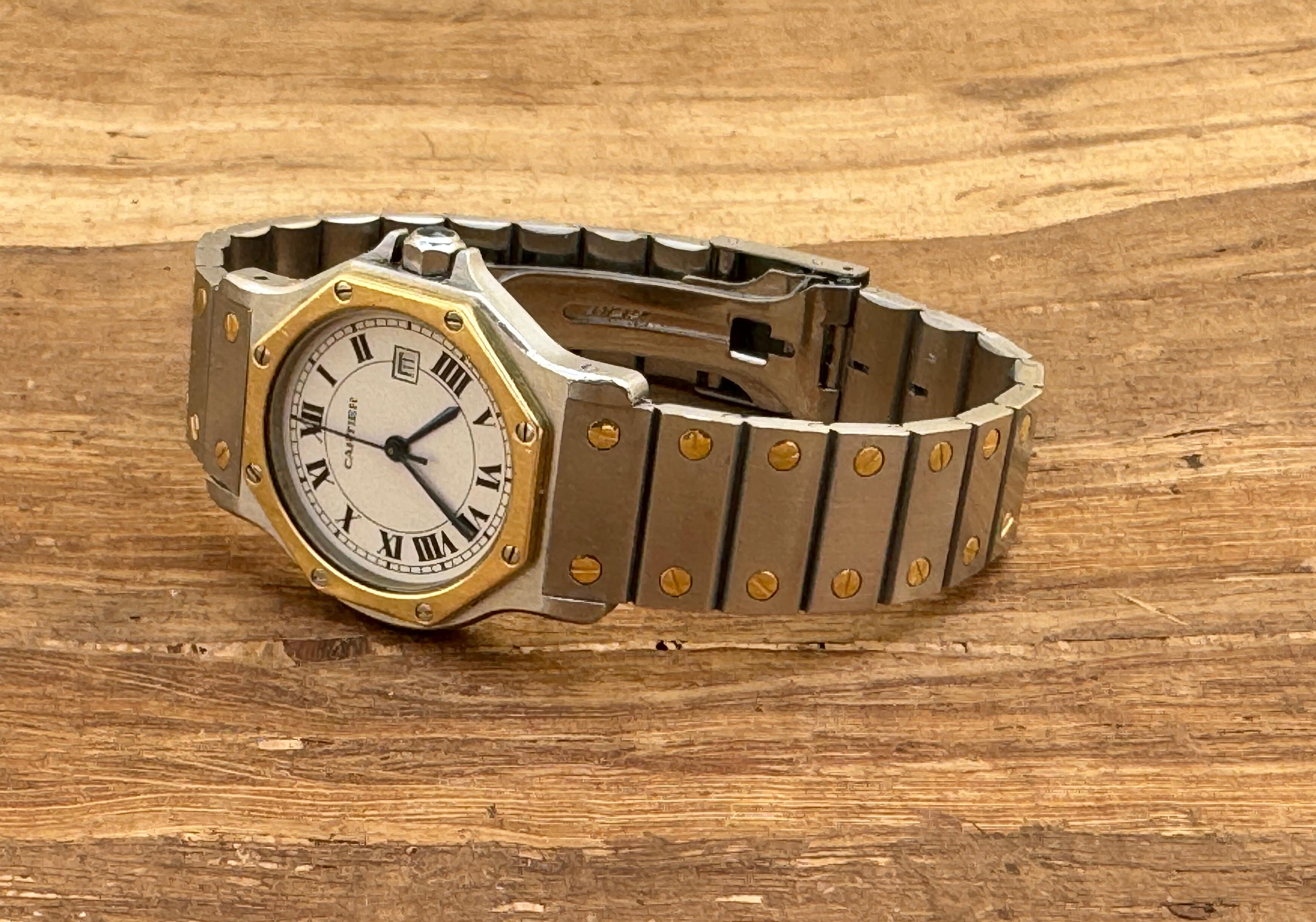 Cartier Santos Achteckige 29662 Gold-/Steel-Uhr Santos mit Schachtel im Zustand „Gut“ in Toronto, CA