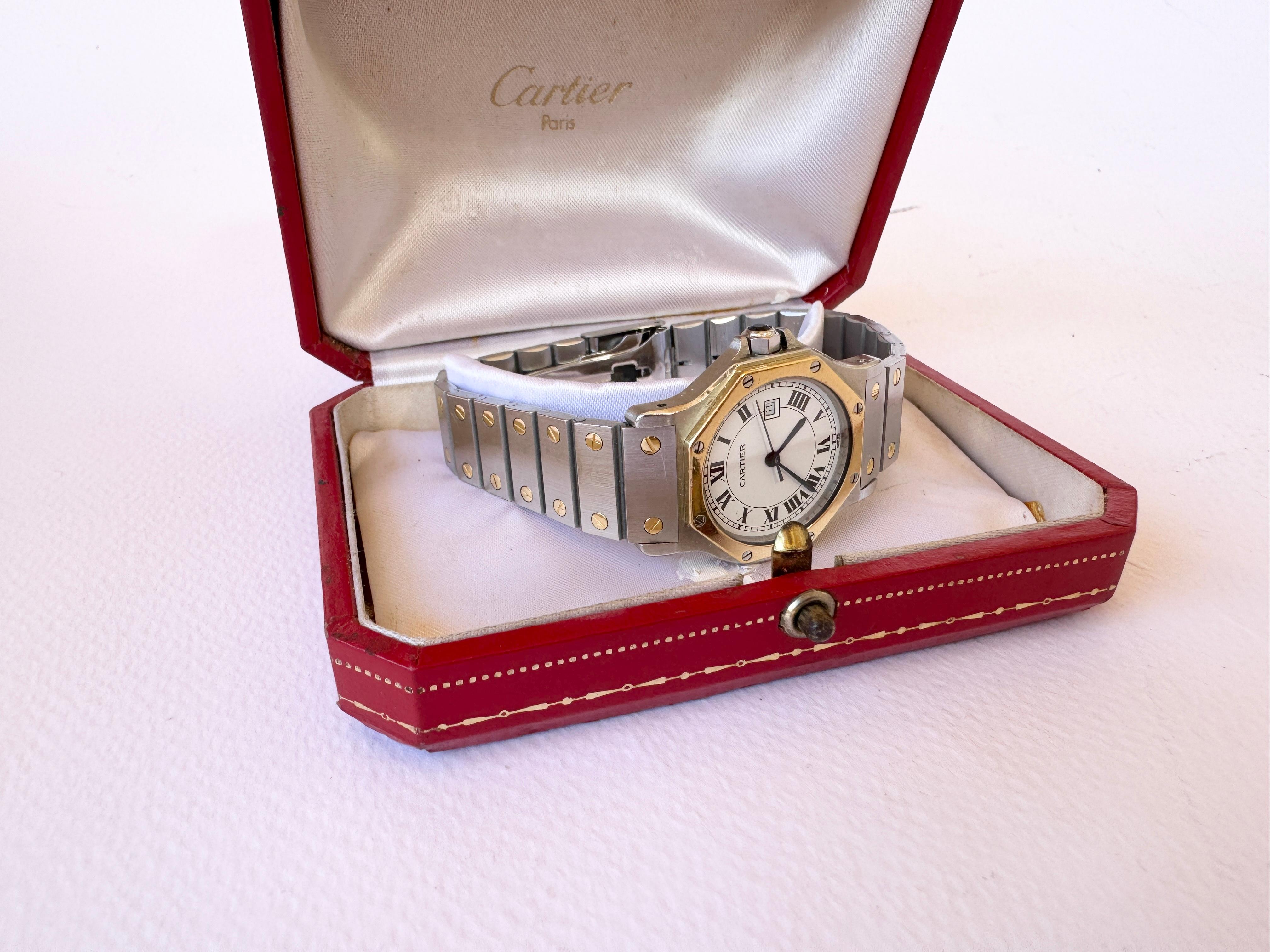 Cartier Santos Octagon 29662 Gold/Steel Watch Boxed For Sale 5