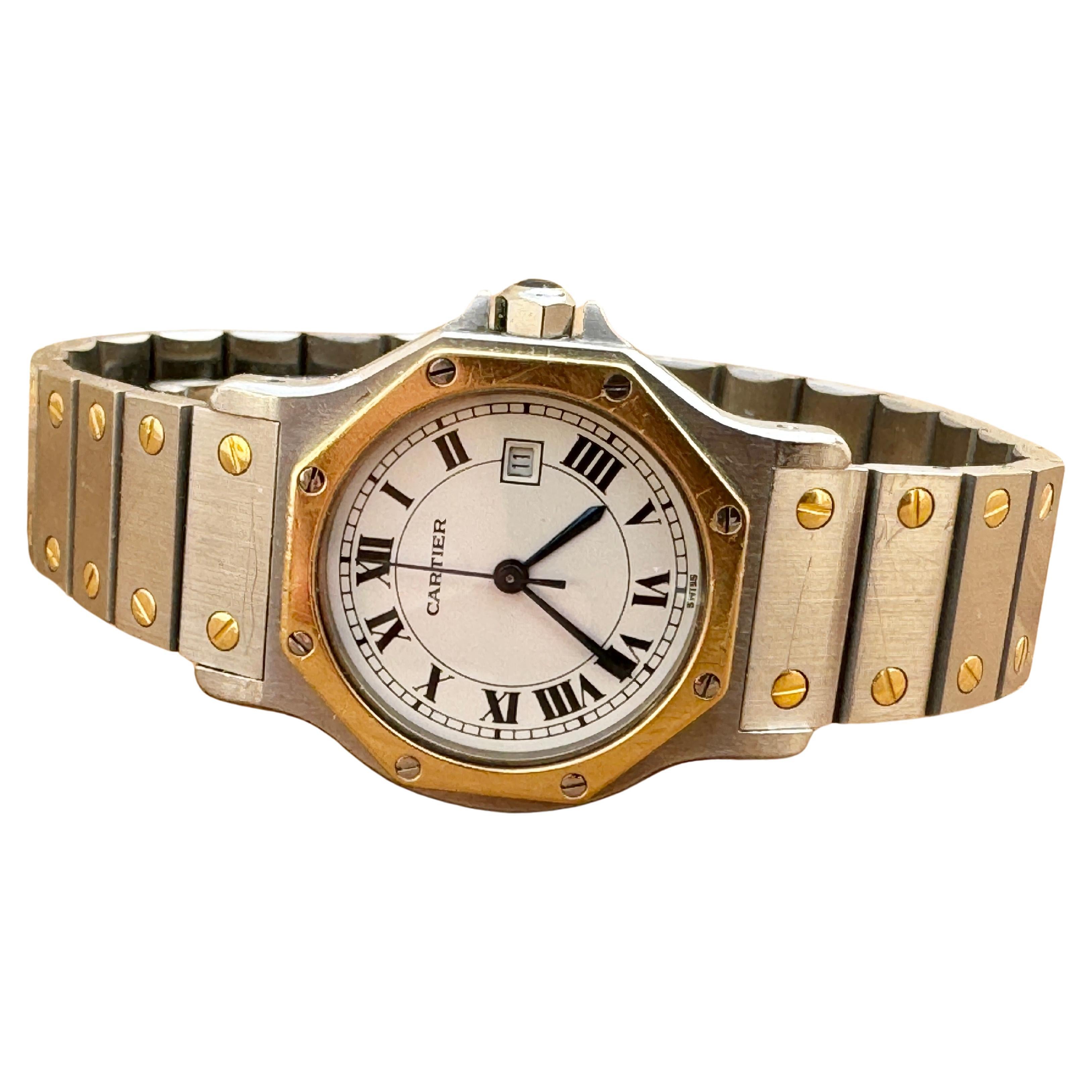 Cartier Santos Octagon 29662 Gold/Steel Watch Boxed For Sale