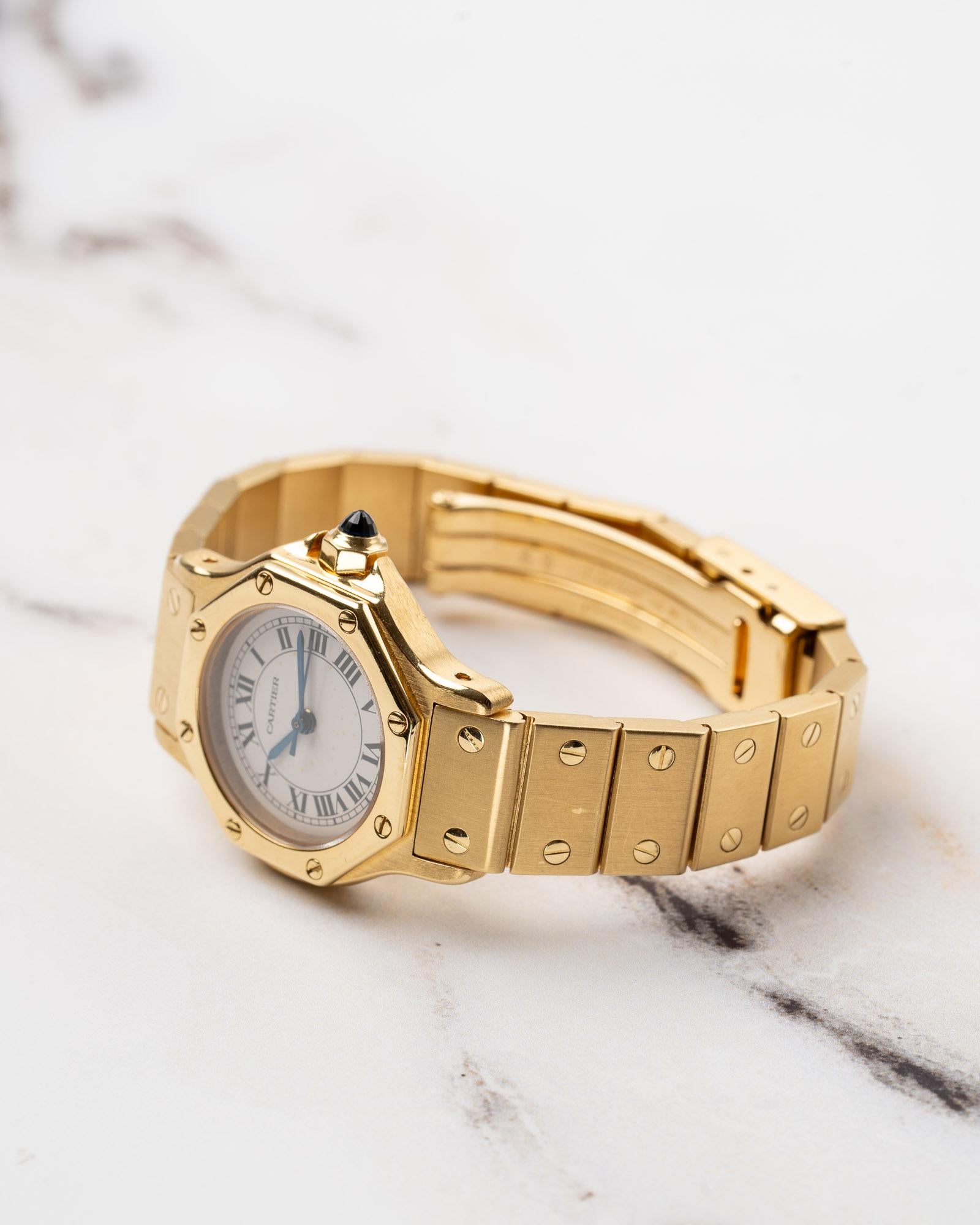 Cartier Santos Oktagon 2969/0906 SM 18k YG 1980er Jahre Damen im Angebot