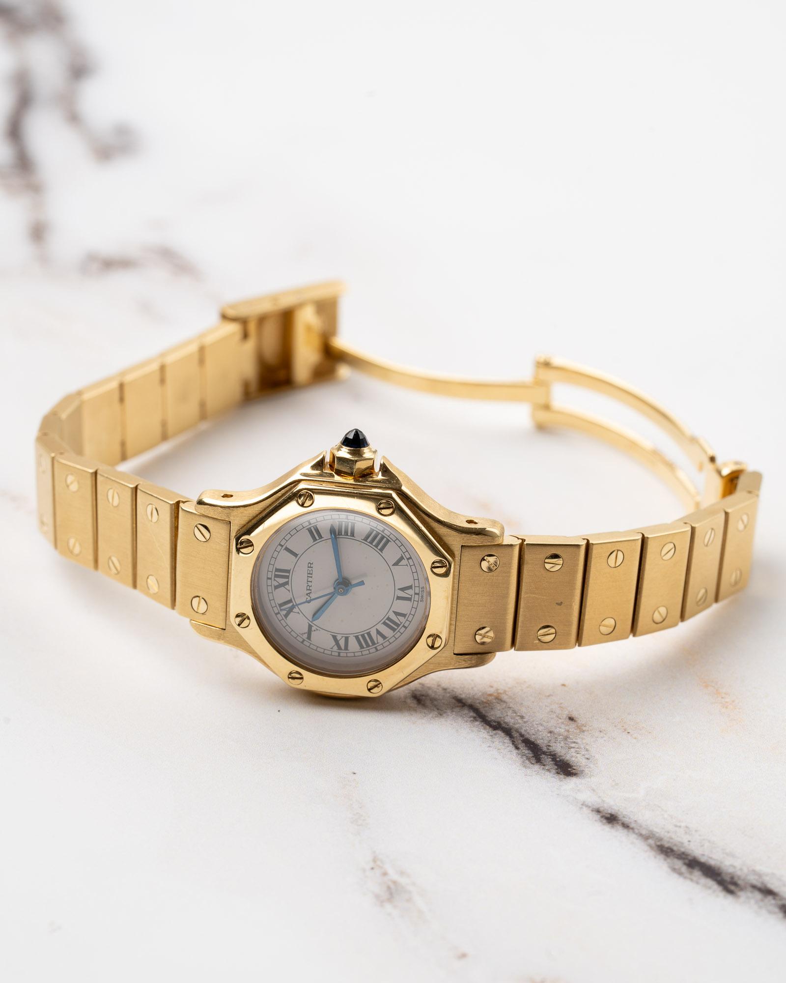 Cartier Santos Oktagon 2969/0906 SM 18k YG 1980er Jahre im Angebot 2