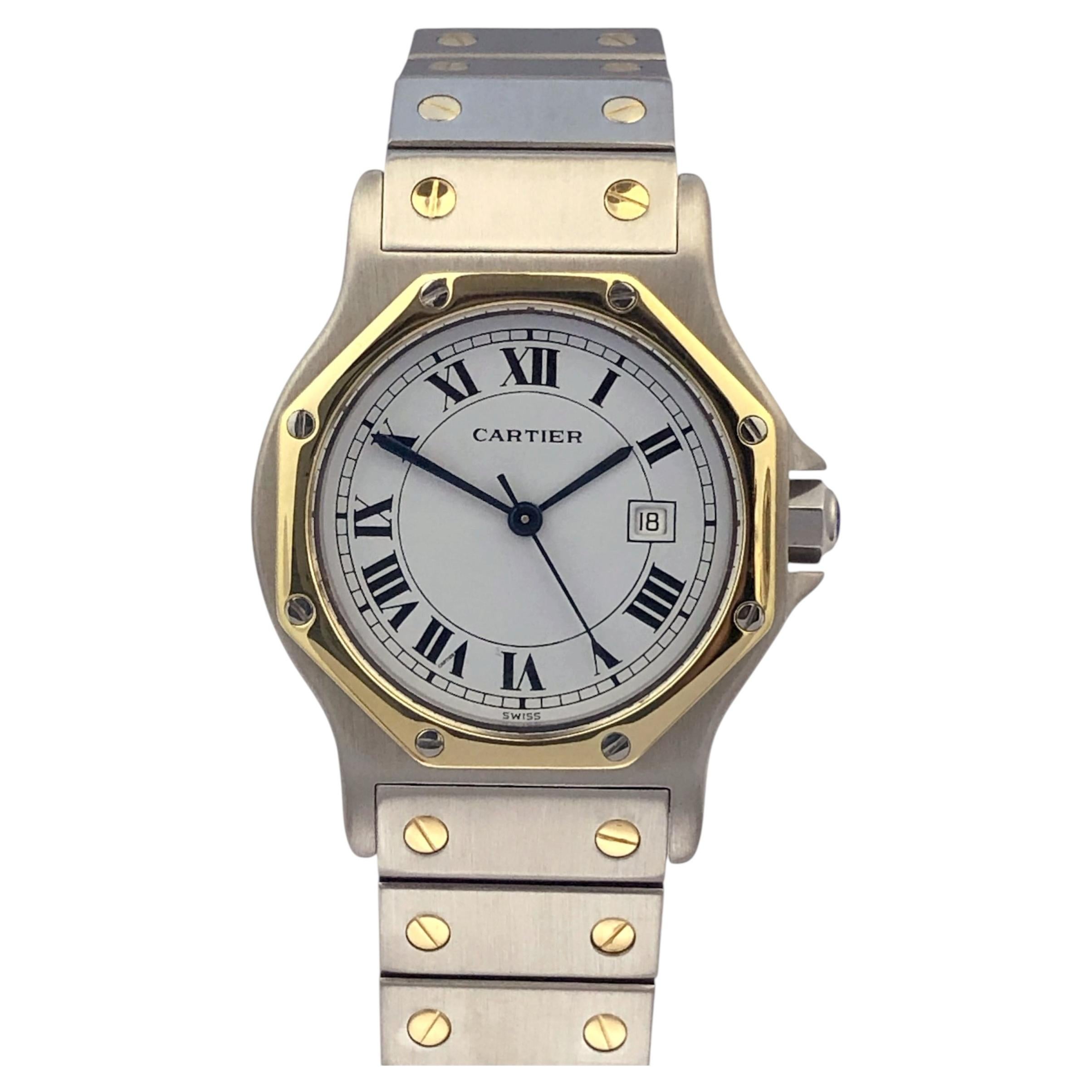 Reloj de pulsera Cartier Santos Octagon, de oro y acero, automático, tamaño mediano
