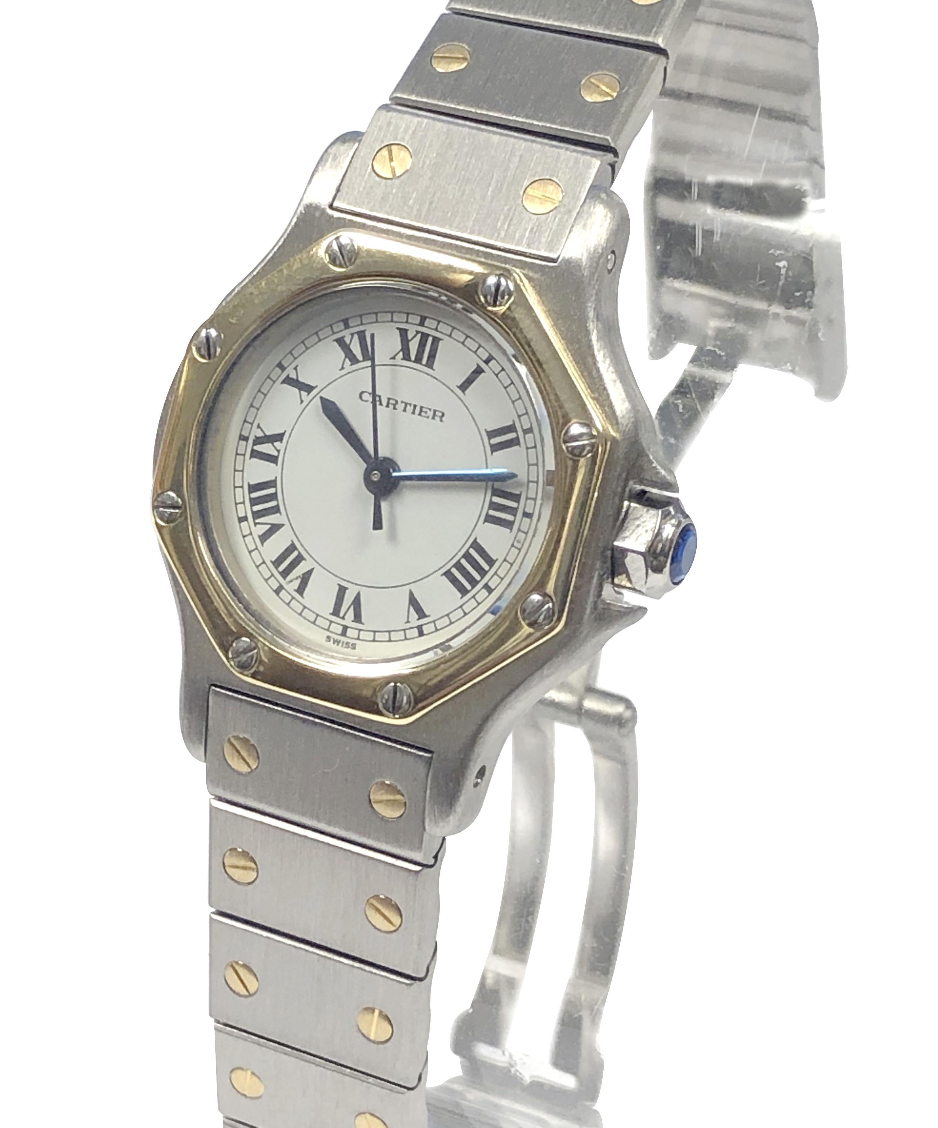 Cartier Santos Octagon Gold and Steel Ladies Self Winding Wrist Watch
