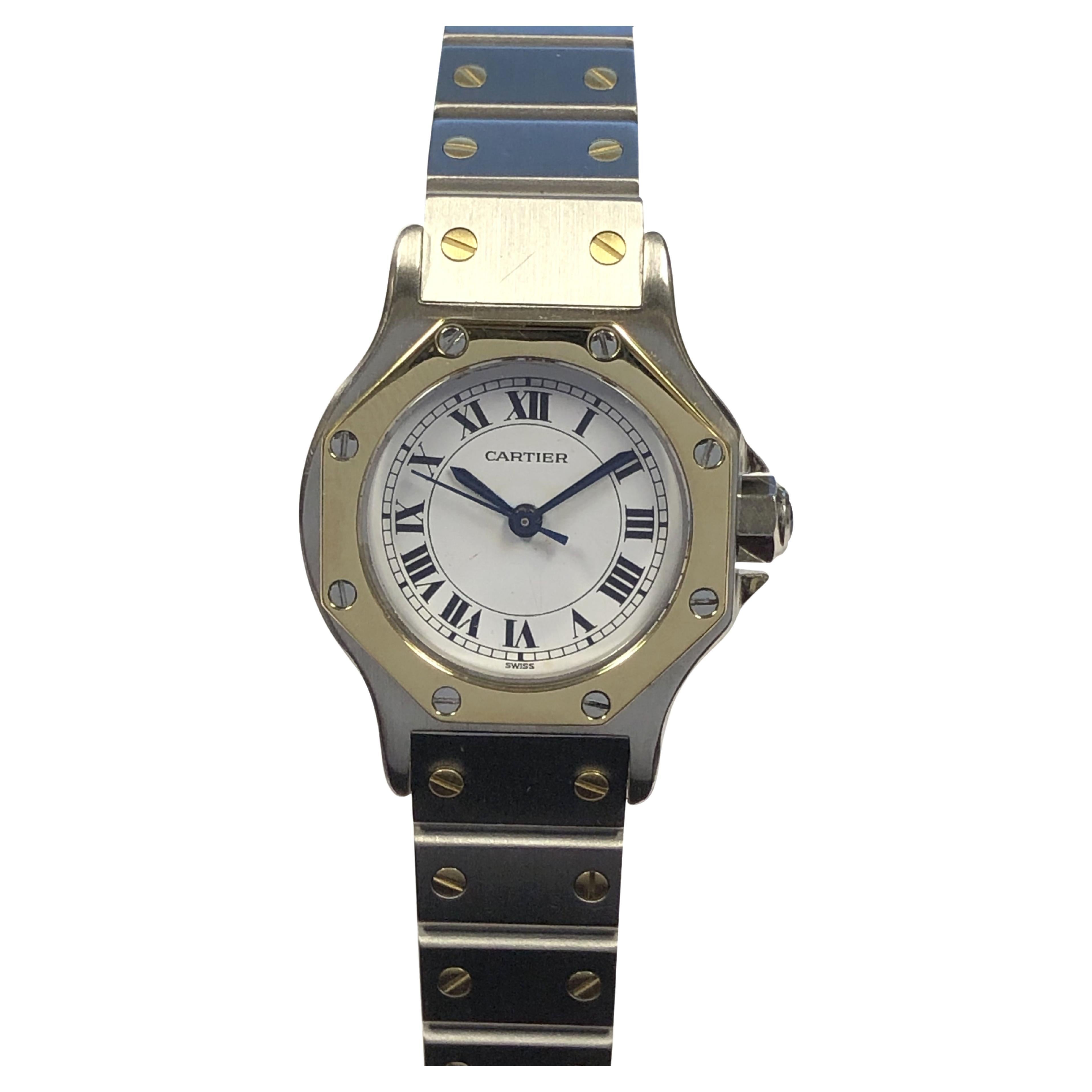 Cartier Santos Octagon Gold and Steel Ladies Self Winding Wrist Watch