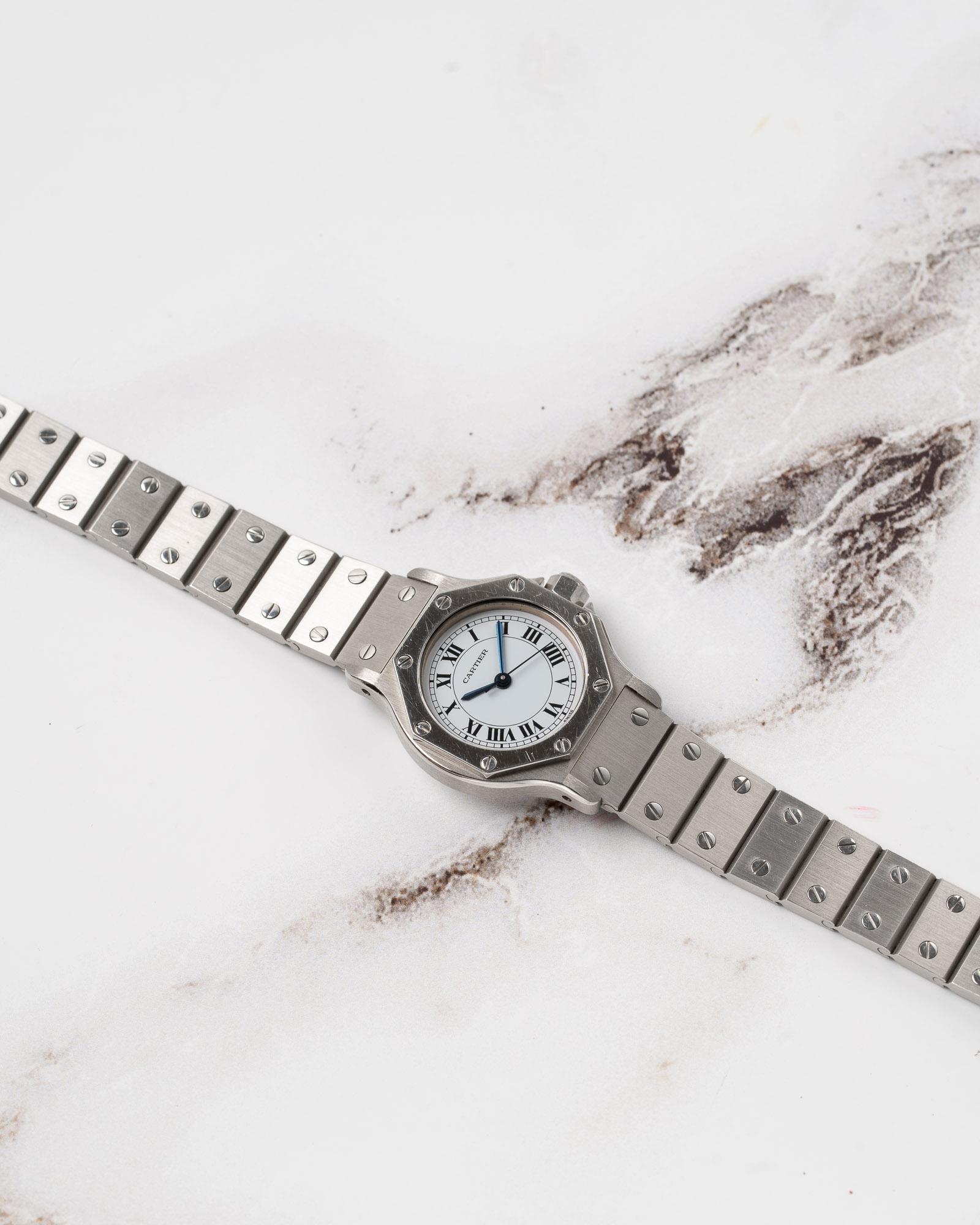Cartier Santos Octagon SM 0906 Esfera blanca Acero Años 80 en venta 4
