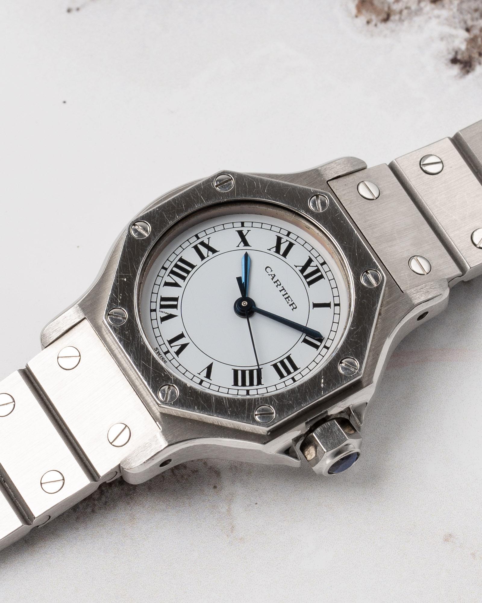 Cartier Santos Octagon SM 0906 Esfera blanca Acero Años 80 en venta 6