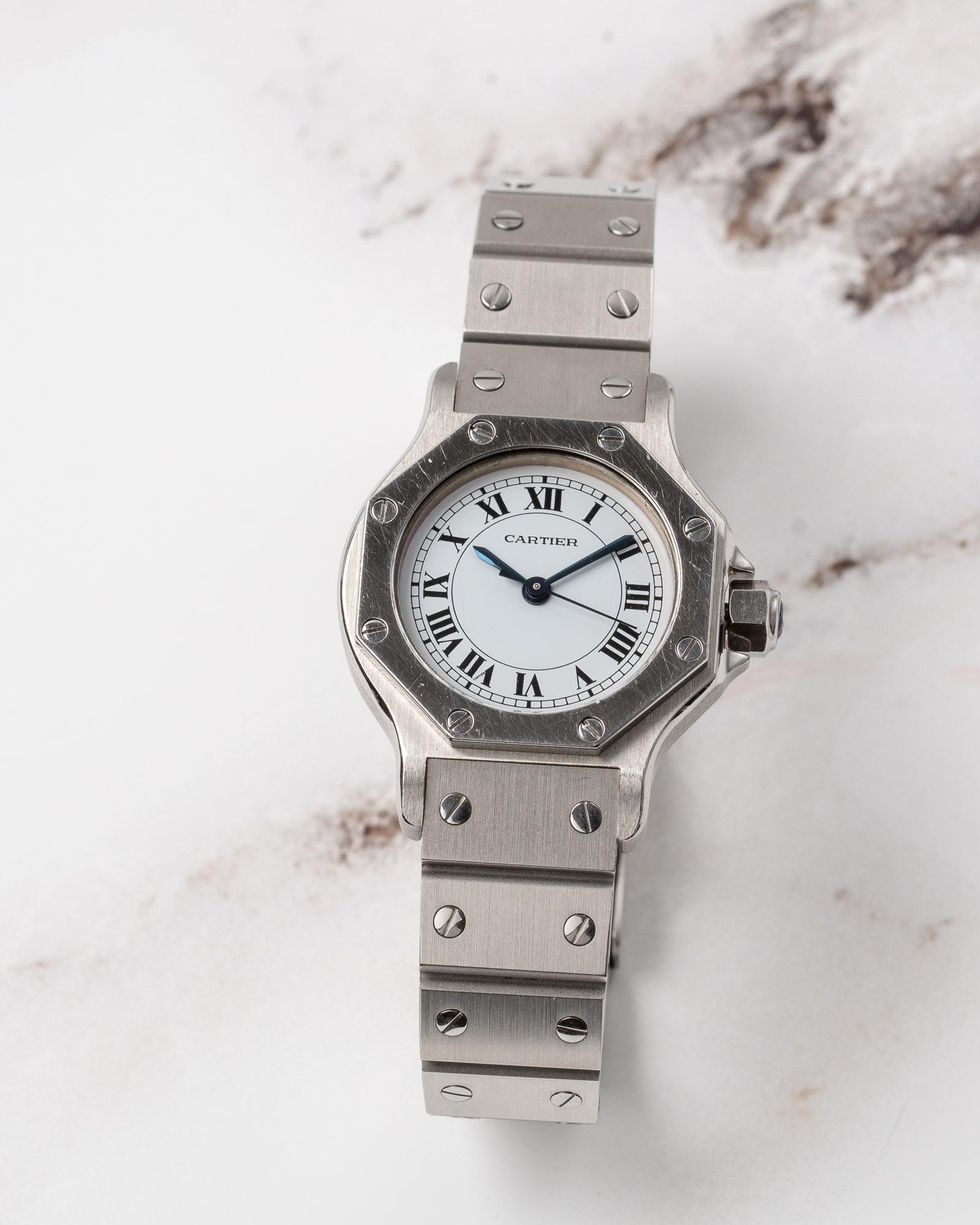 De las mujeres Cartier Santos Octagon SM 0906 Esfera blanca Acero Años 80 en venta