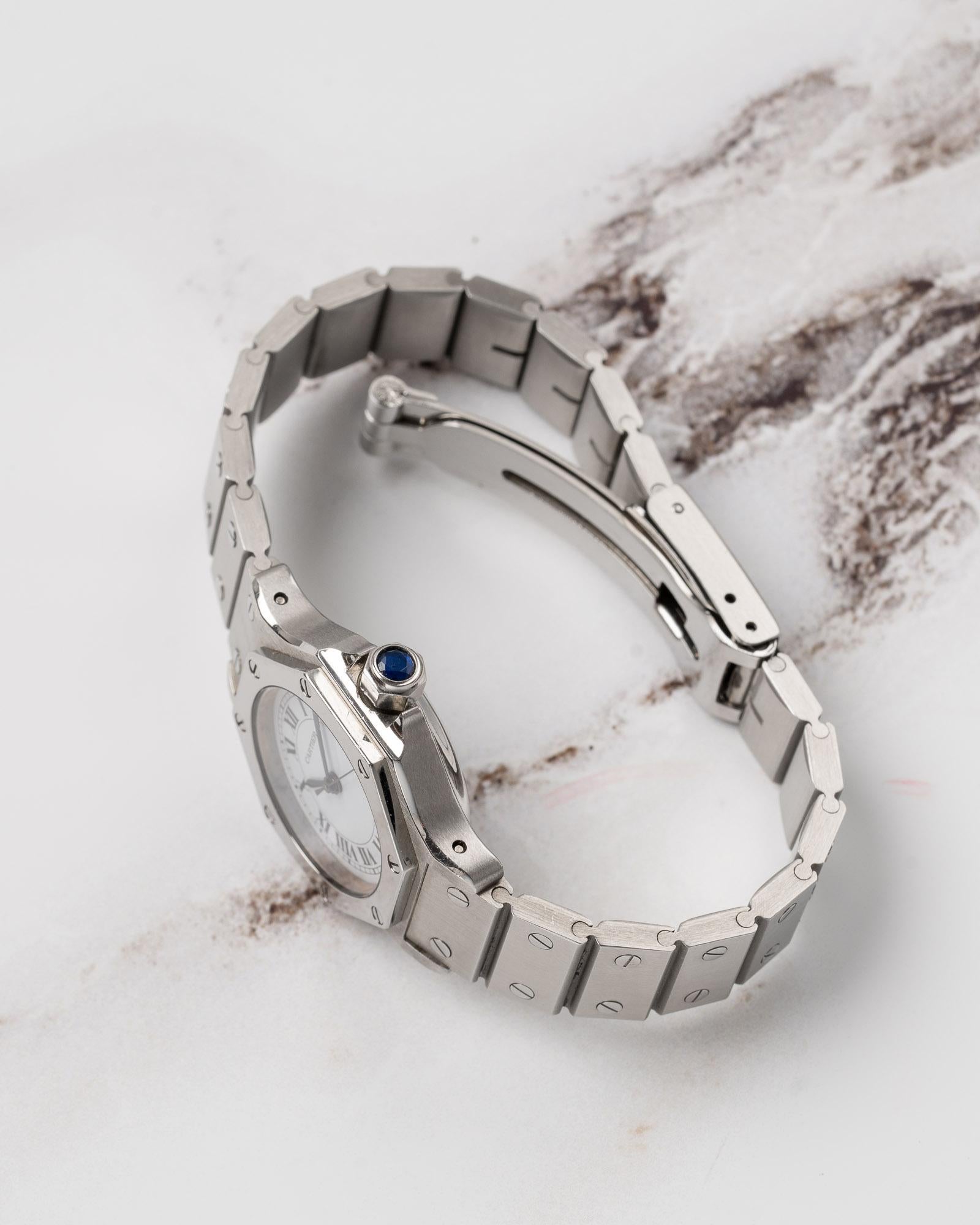 Cartier Santos Octagon SM 0906 Esfera blanca Acero Años 80 en venta 1