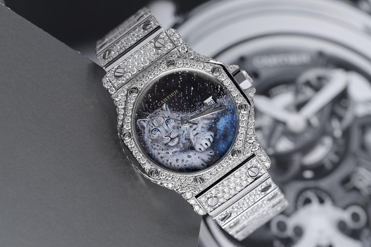 Cartier Montre Santos octogonale automatique en acier inoxydable et diamants pour femmes  Excellent état - En vente à New York, NY