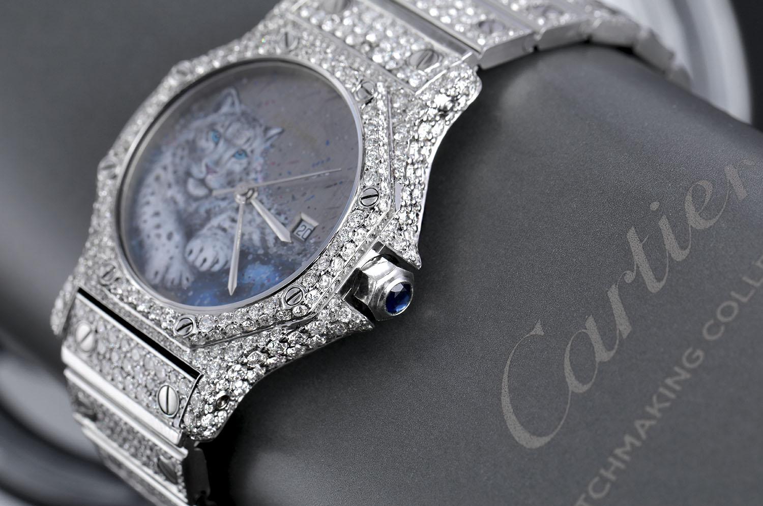 Cartier Santos Achteckige Edelstahl-Automatik-Damenuhr mit Diamanten  im Angebot 2