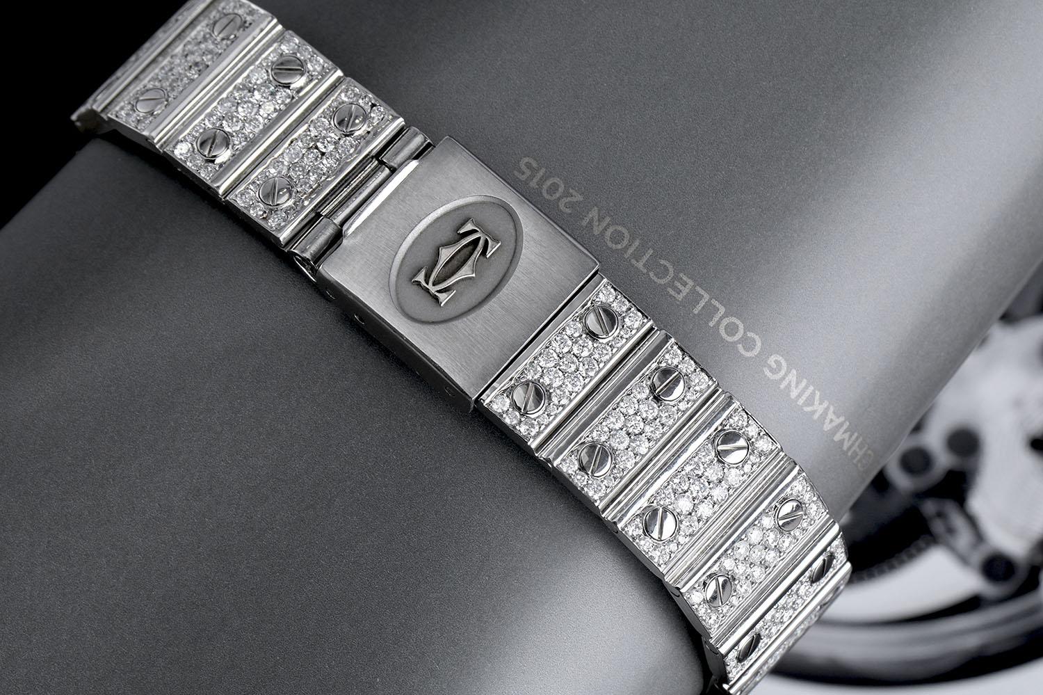 Cartier Montre Santos octogonale automatique en acier inoxydable et diamants pour femmes  en vente 2