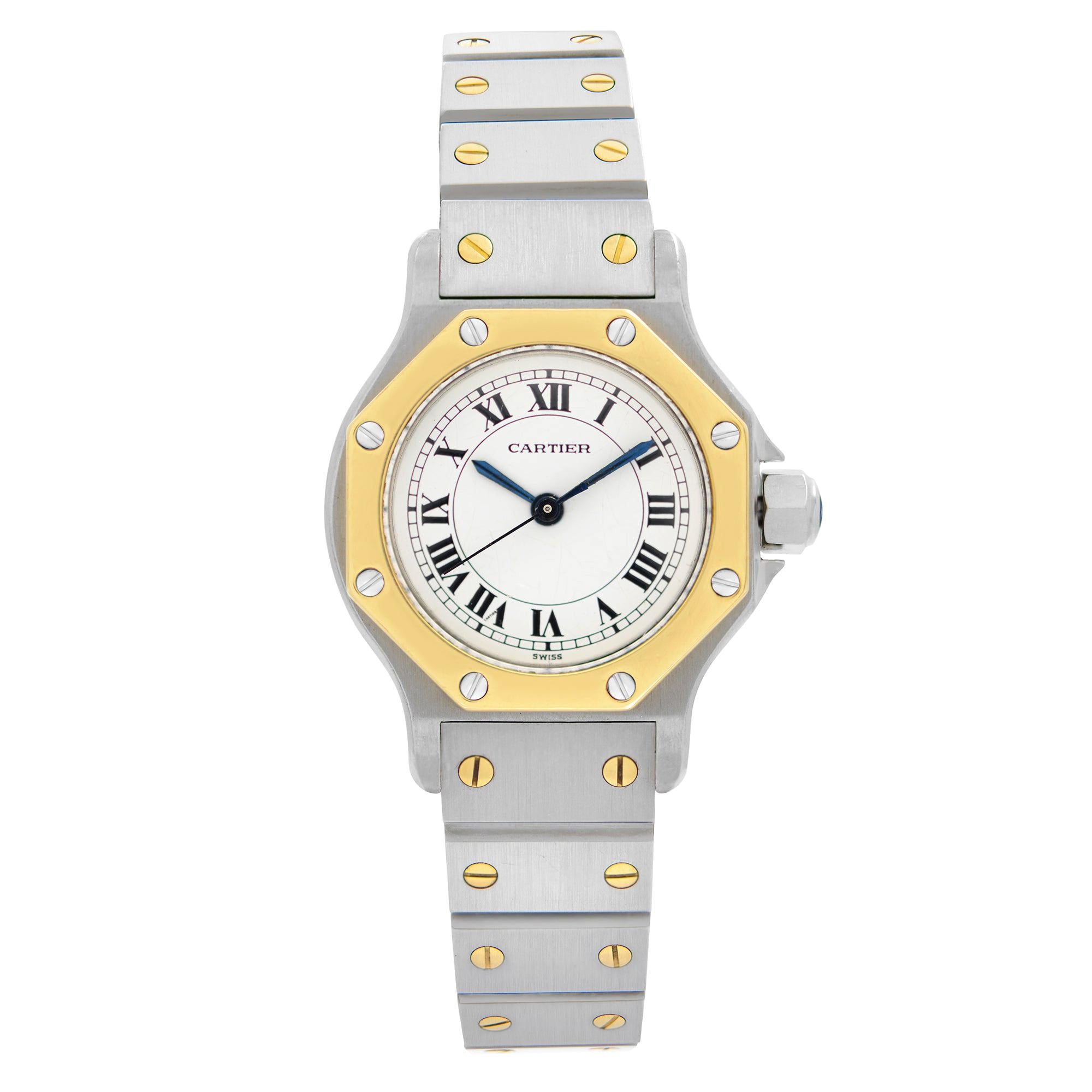 Cartier Santos Octagon Steel 18k Gold White Dial Automatic Ladies Watch 0907