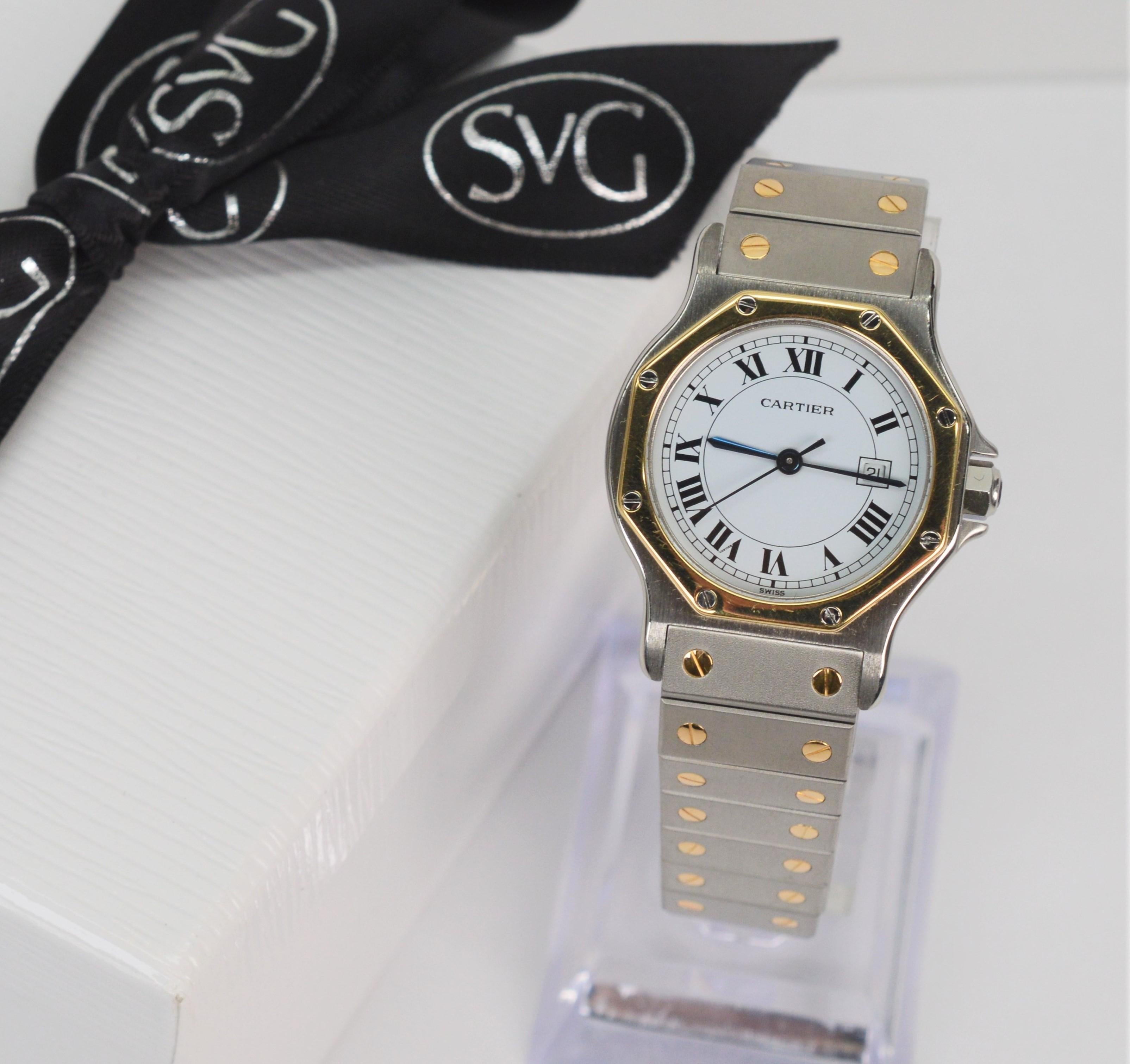 Cartier Santos Octagon Steel 18k Yellow Gold Bezel Automatic Men's Wrist Watch 6