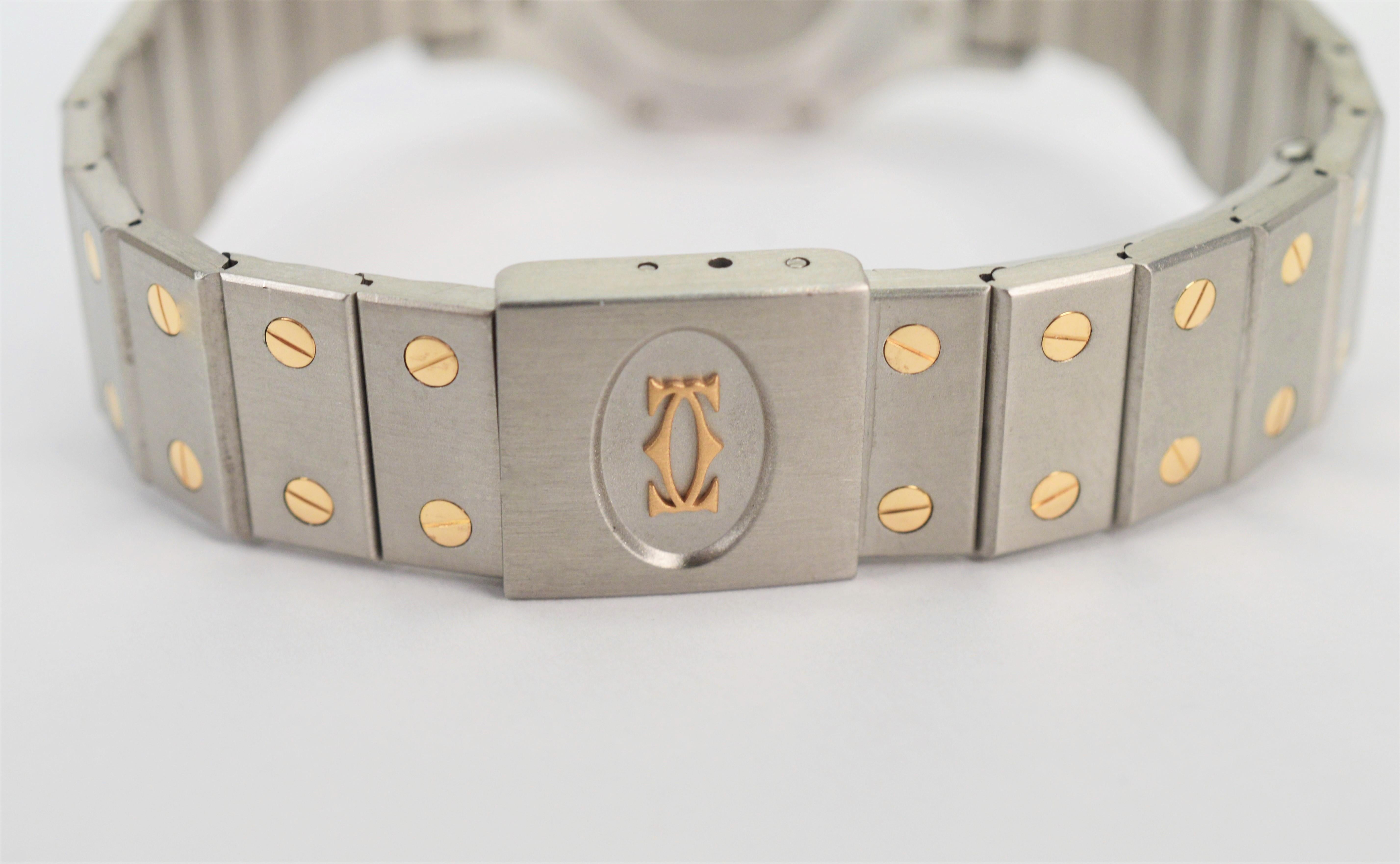 Cartier Santos Octagon Steel 18k Yellow Gold Bezel Automatic Men's Wrist Watch 2