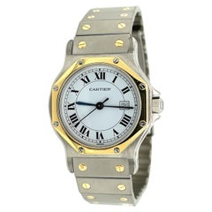 Cartier Santos Achteckige Automatik-Herrenarmbanduhr aus Stahl mit 18 Karat Gelbgold-Lünette