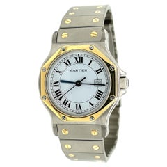 Cartier Montre-bracelet automatique Santos octogonale en acier avec lunette en or jaune 18 carats pour hommes 