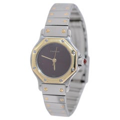 Cartier Santos Octagon Steel & Gold Automatic with Burgundy Dial and Box