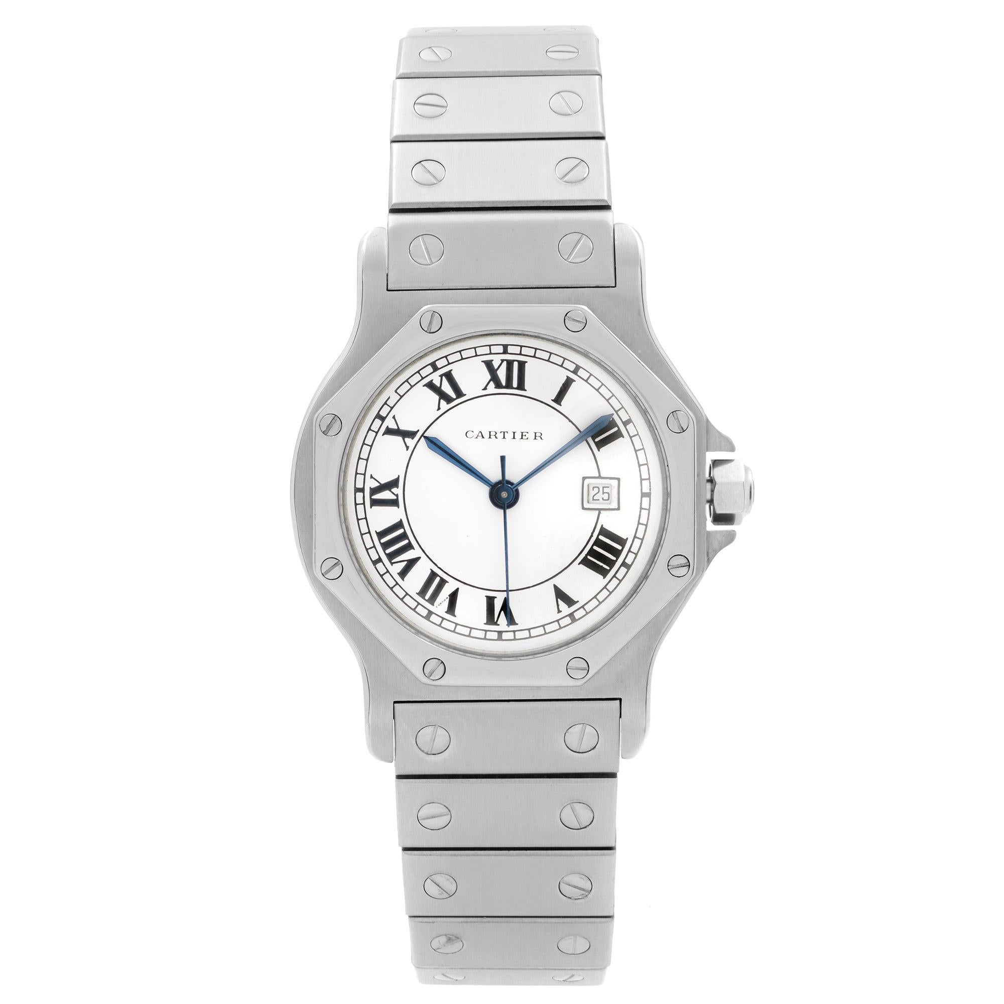 Cartier Santos Octagon Steel White Roman Dial Automatic Ladies Watch 2965