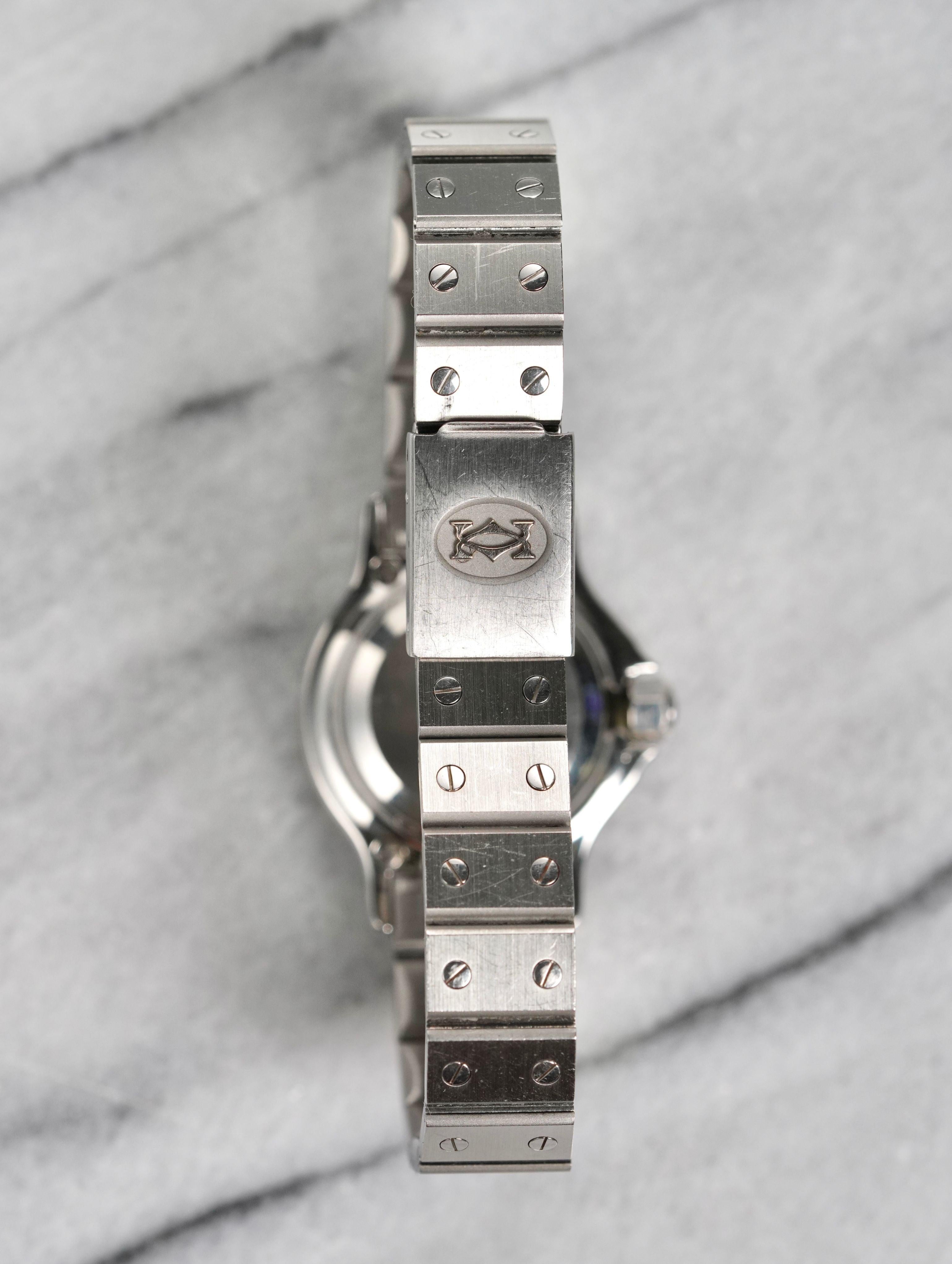 Femenino o masculino Reloj Cartier Santos Octógono Blanco Esfera Romana de Acero Inoxidable, Años 1980-90 en venta
