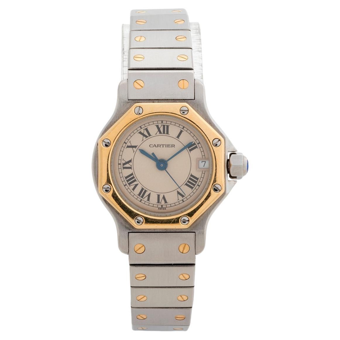 Cartier Santos Octagone Wristwatch ref 187903. 18K Yellow Gold, Year 1990...  For Sale