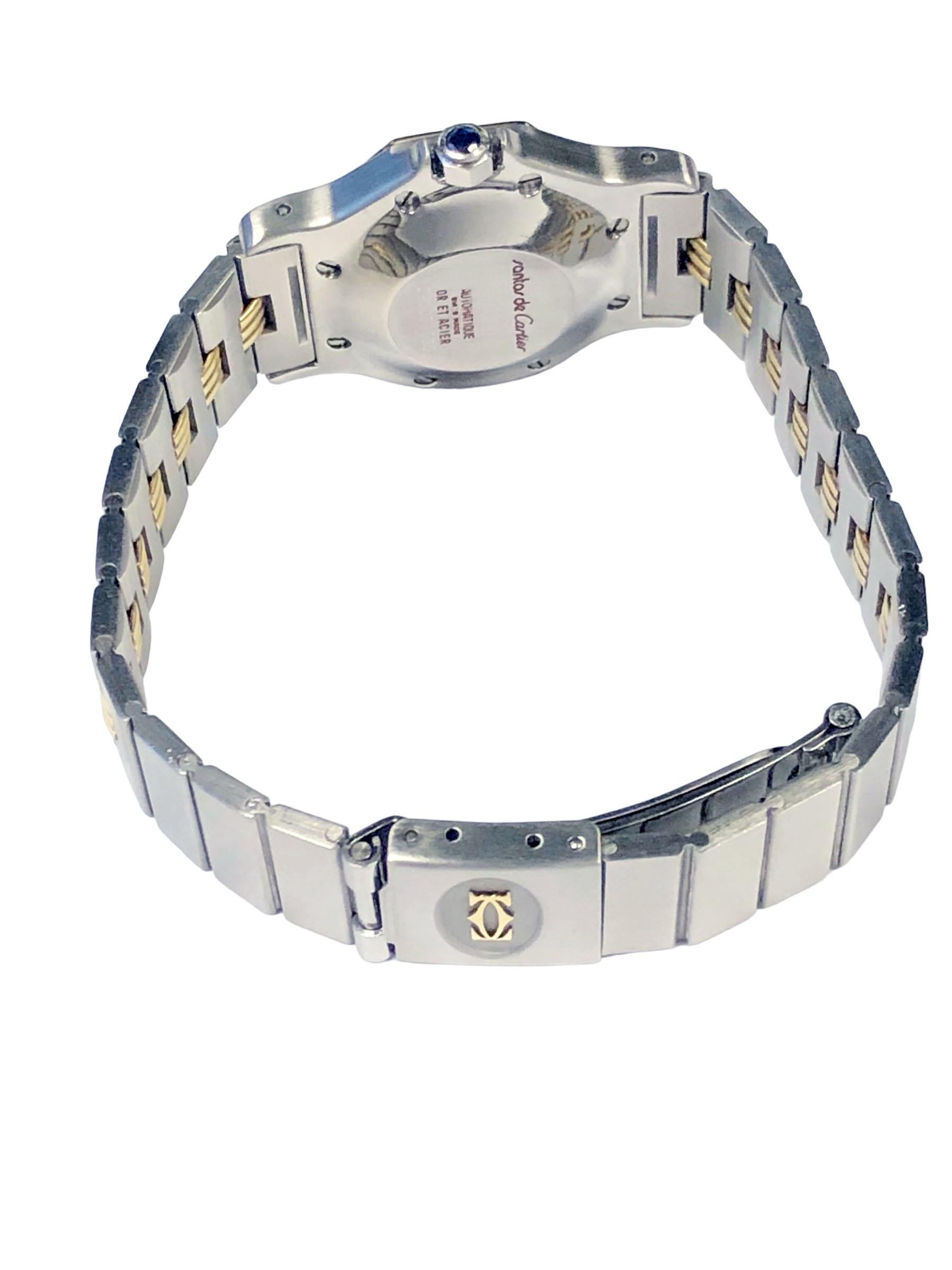 Cartier Santos Achteckige Automatik-Armbanduhr aus Stahl und Gold in Mid-Größe im Zustand „Hervorragend“ im Angebot in Chicago, IL