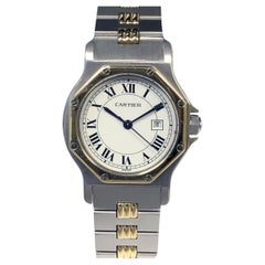 Cartier Santos Achteckige Automatik-Armbanduhr aus Stahl und Gold in Mid-Größe