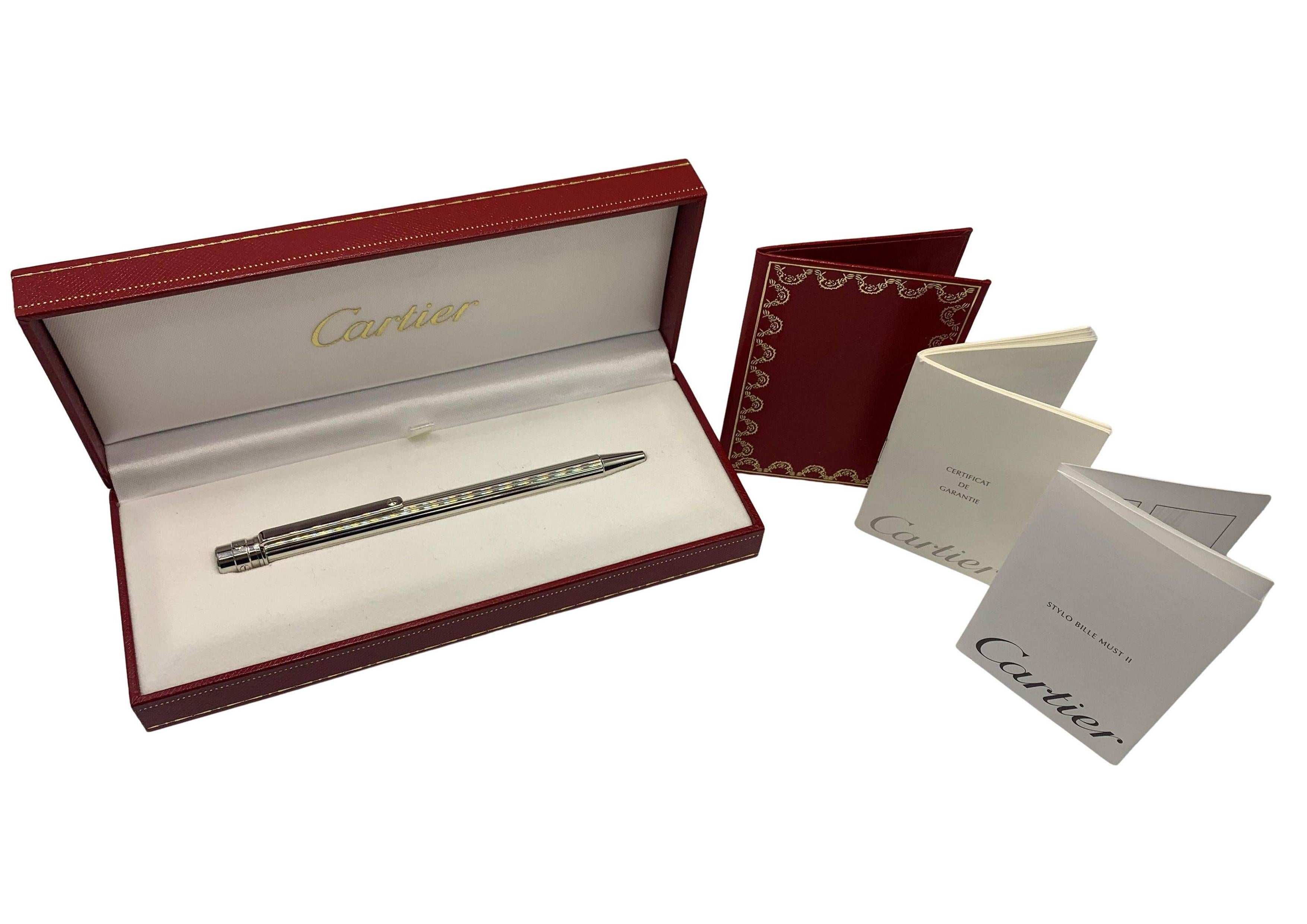 Cartier Santos Palladium Plated Stylo Bille Must II 
Comes With Original Paperwork 
Red Cartier Presentation Box

Serial Number 124437

Cartier pens are designed by Cartier, 
are manufactured by Montblanc. This collaboration allows Cartier