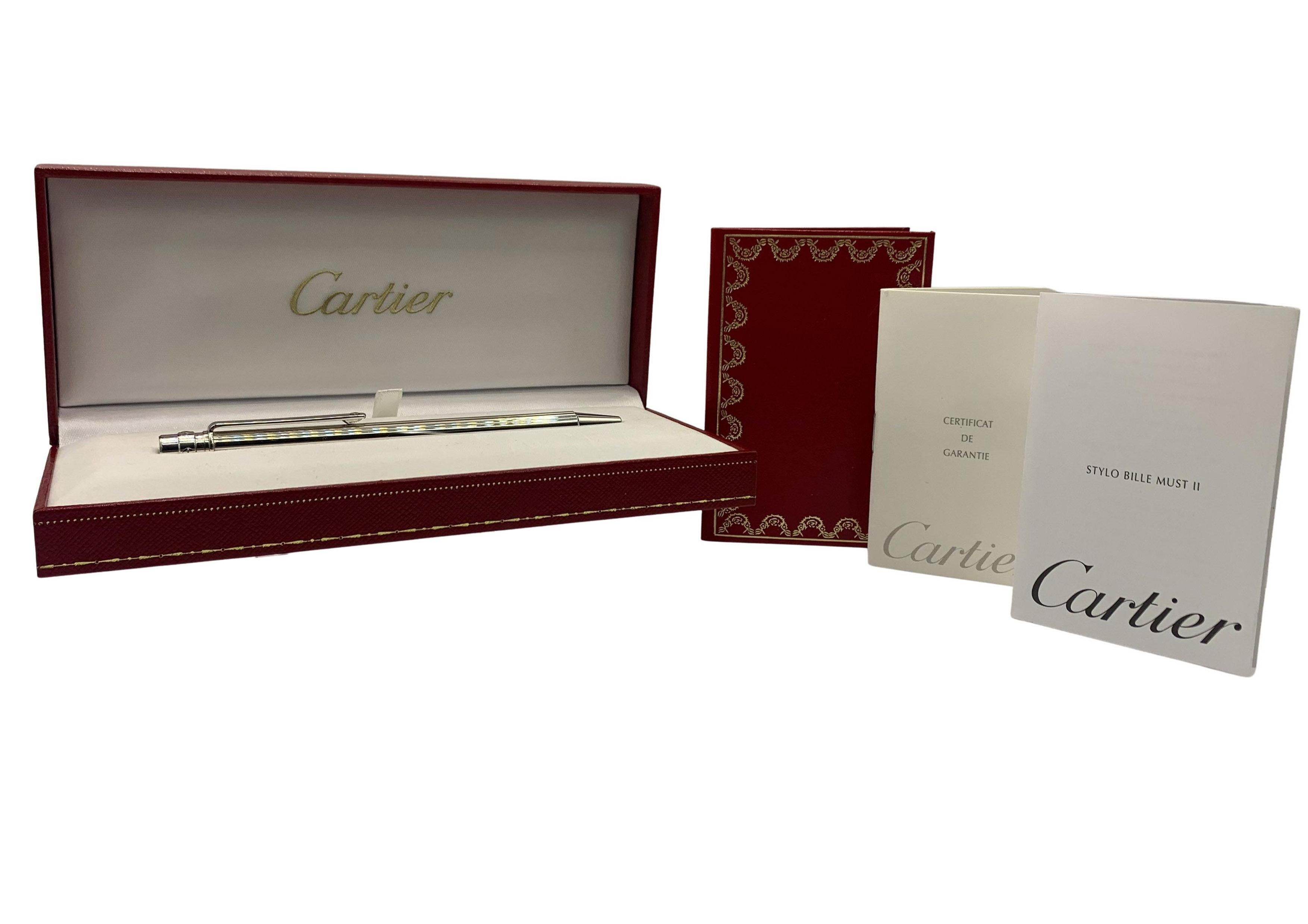 French Cartier Santos Palladium Plated Stylo Bille Must II Comes With Original Papers For Sale