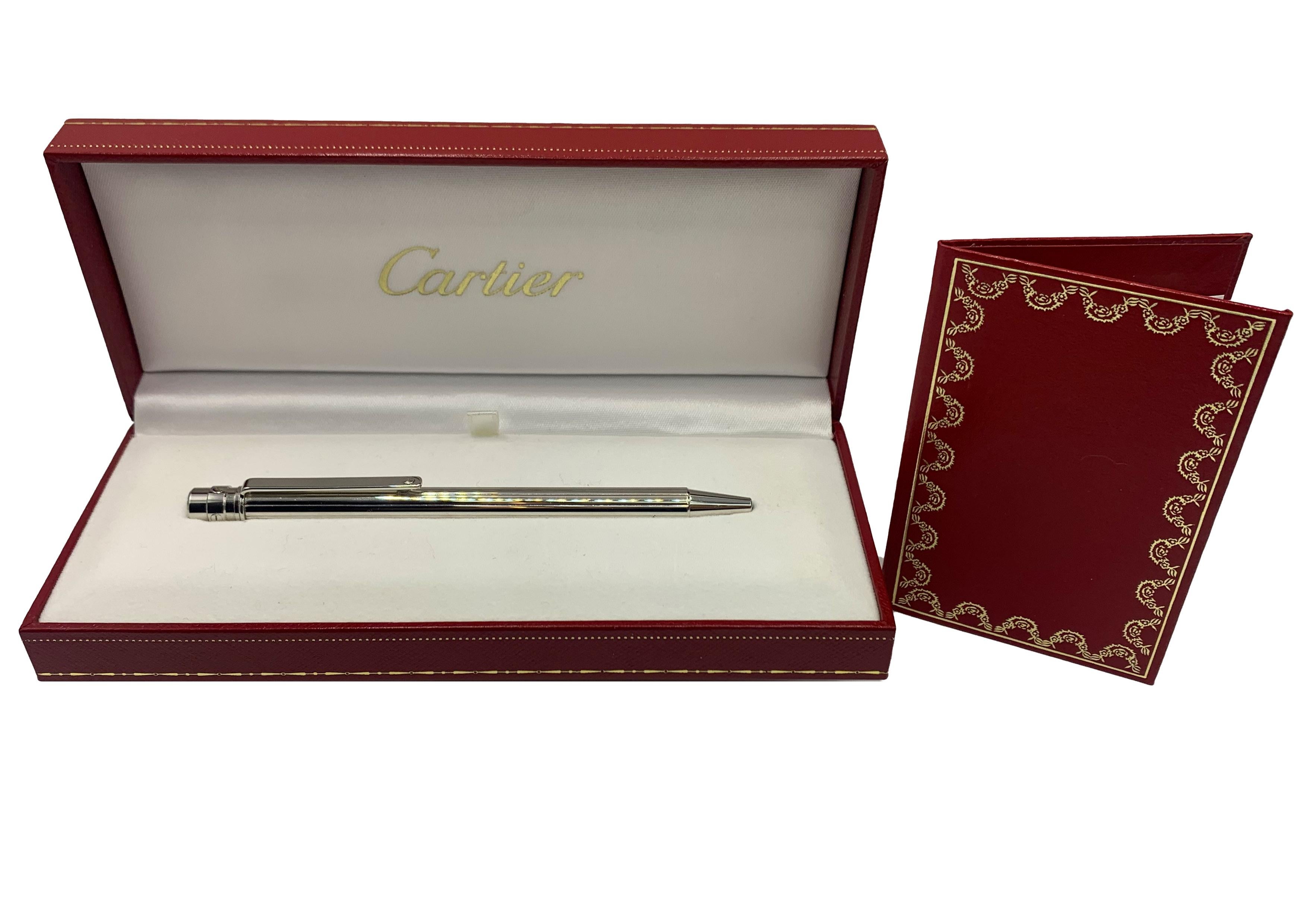 Cartier Santos Palladium Plated Stylo Bille Must II Comes With Original Papers In Good Condition For Sale In Reading, Berkshire
